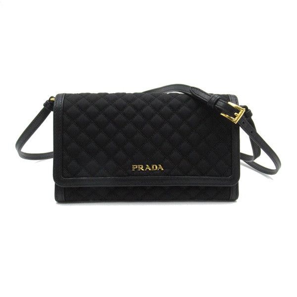 image of Prada Quilted Nylon & Leather Wallet On Strap in Black, Women's
