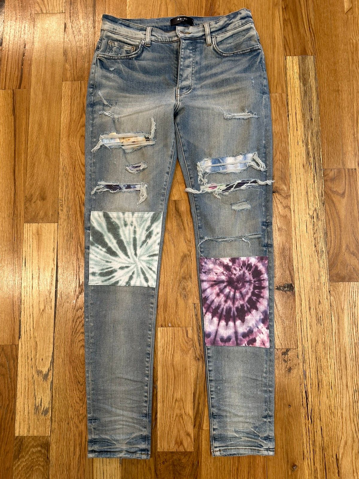 Pre-owned Amiri Tie Dye Patches Blue Denim Jeans Size 32