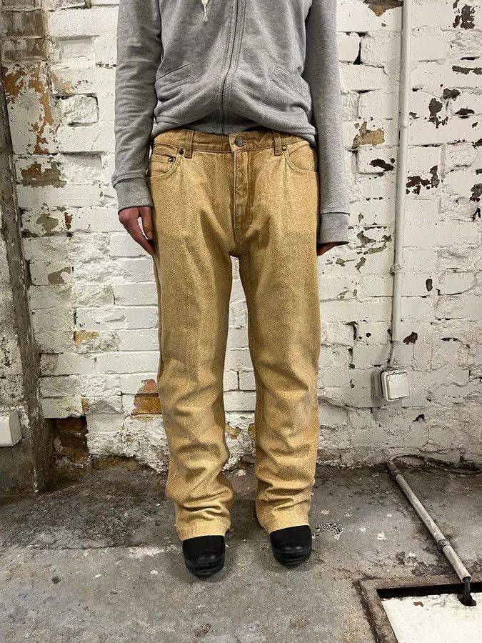 Roberto Cavalli 2000s Roberto Cavalli Gold Glitter Gradient Wide Leg Pants Size 26" / US 2 / IT 38 - 2 Thumbnail