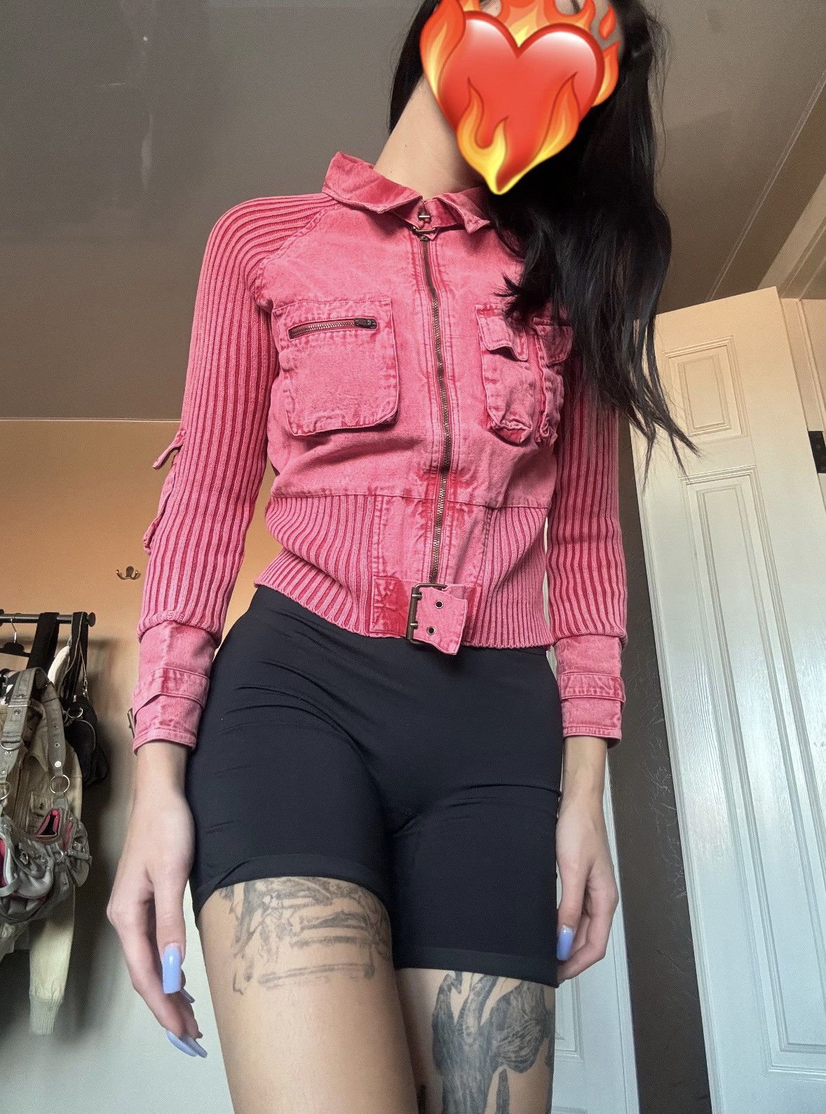 Vintage FADED MULTI-POCKET CROPPED MOTO LONG SLEEVE ZIP SWEATER Size M / US 6-8 / IT 42-44 - 2 Thumbnail