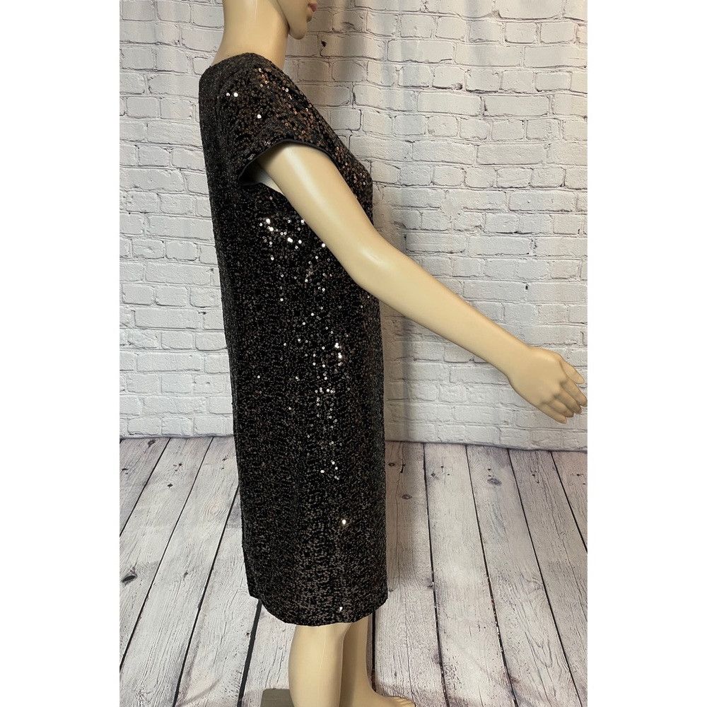 Other NWT New $138 ELIZA J Sequin Velvet Cap Sleeve Black Bronze Size L / US 10 / IT 46 - 3 Thumbnail