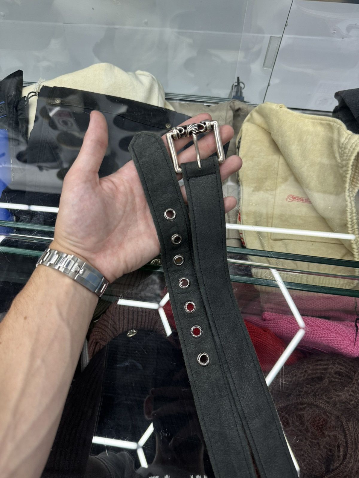 Chrome Hearts Chrome Hearts Grey Suede Roller Belt Size 32 - 8 Thumbnail