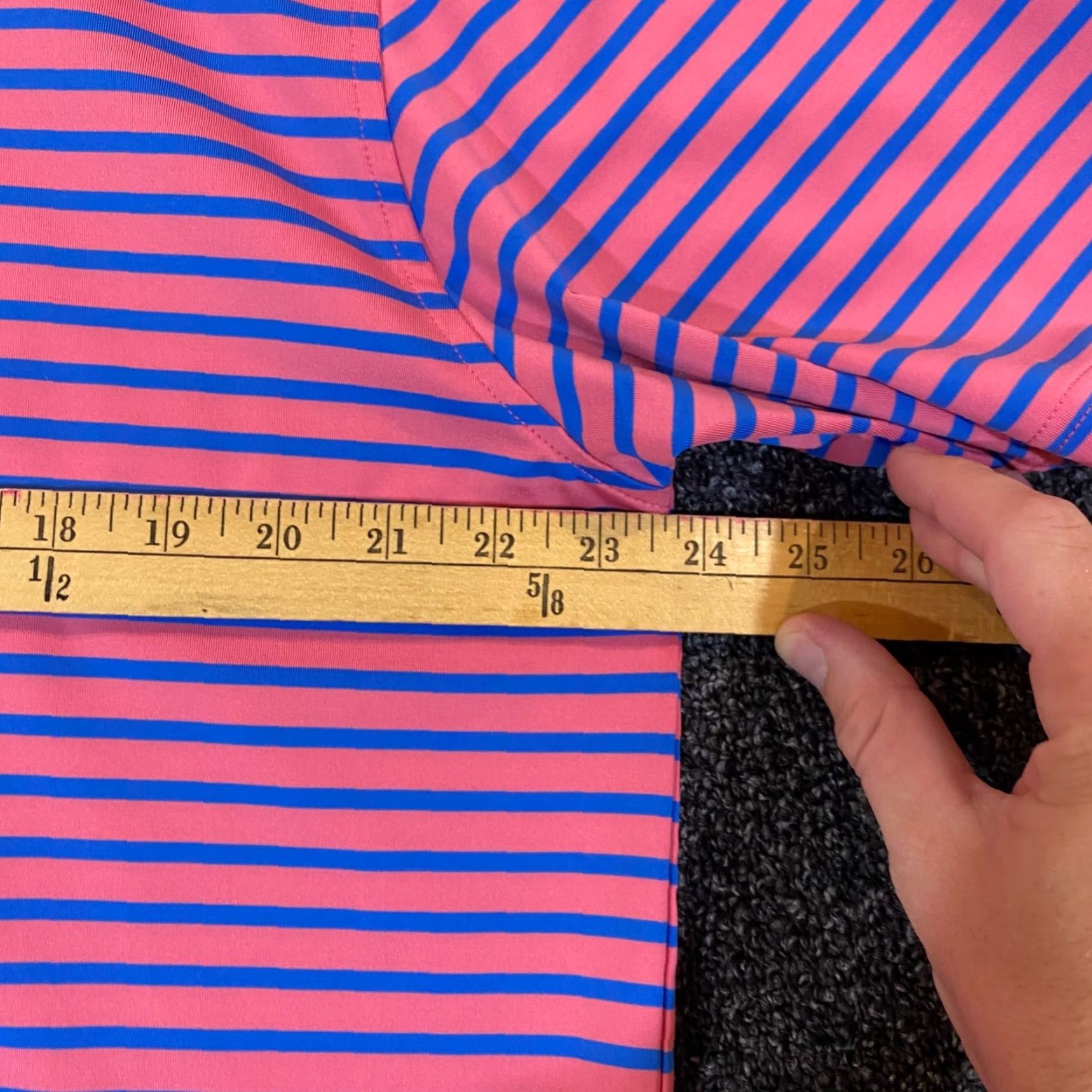 Footjoy FootJoy Polo Shirt Mens Large Pink Blue Striped Golf Performance Stretch Sport S/S Size US L / EU 52-54 / 3 - 5 Thumbnail