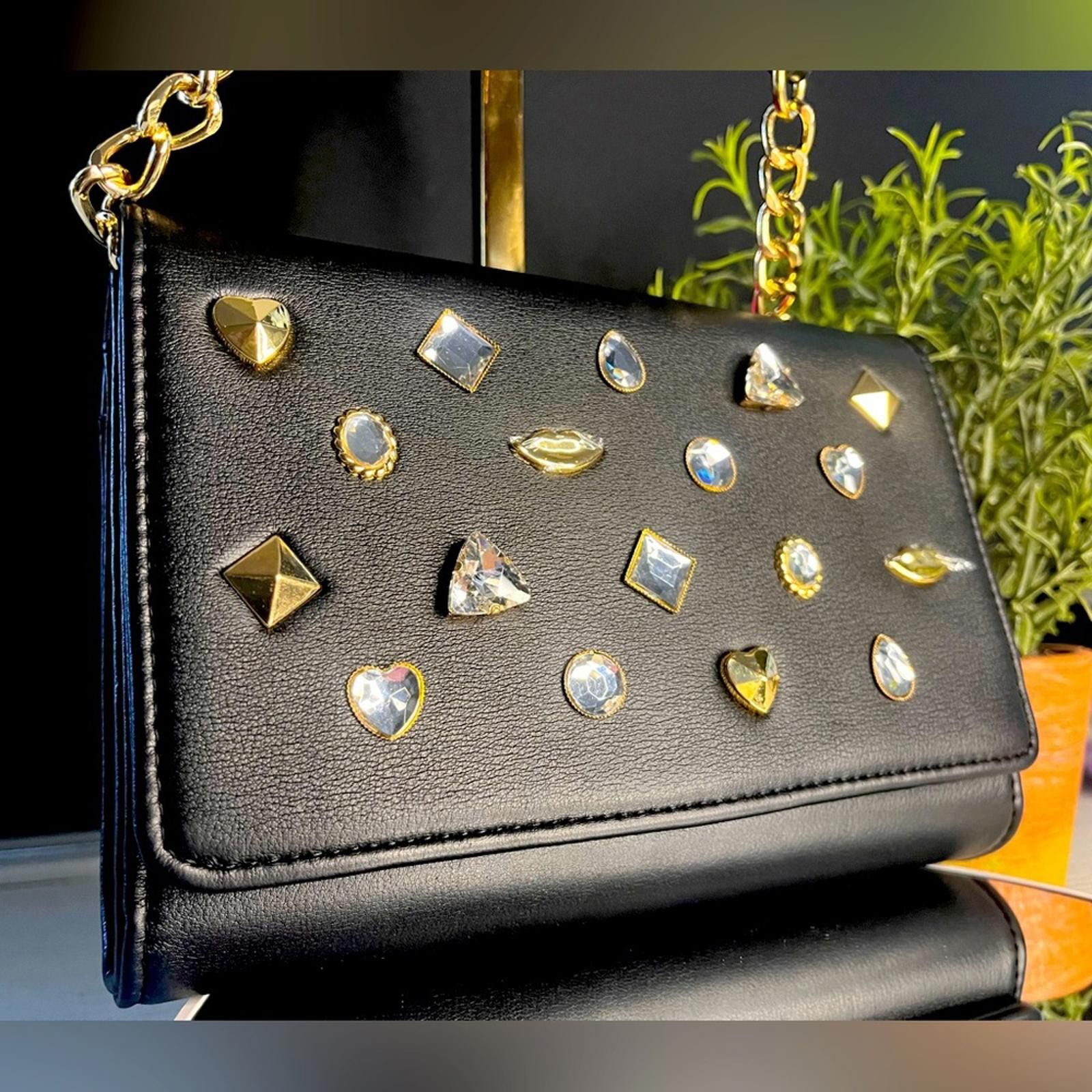 Betsey Johnson Studded Gem Crossbody Bag With Chain Strap