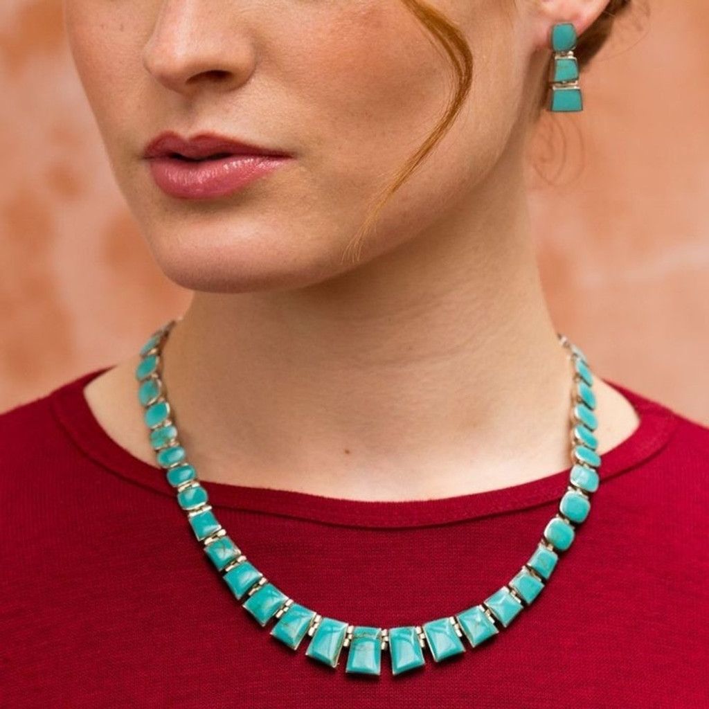 Vintage Vintage Chilean Turquoise 925 silver earrings and necklace Size ONE SIZE - 2 Thumbnail