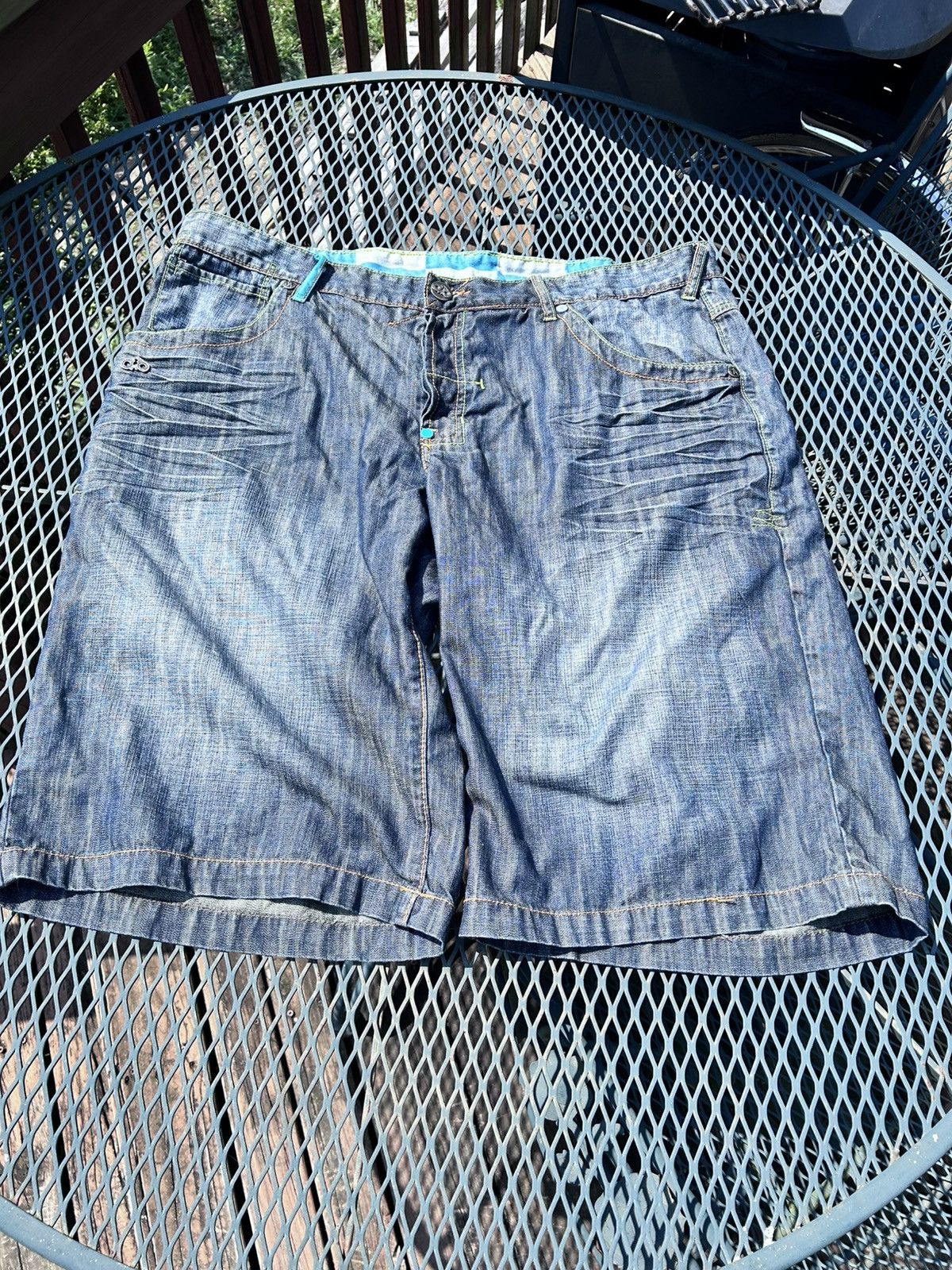 Japanese Brand Crazy rare y2k jorts embroidered RAW SELVEDGE DENIM Size US 44 / EU 60 - 2 Thumbnail