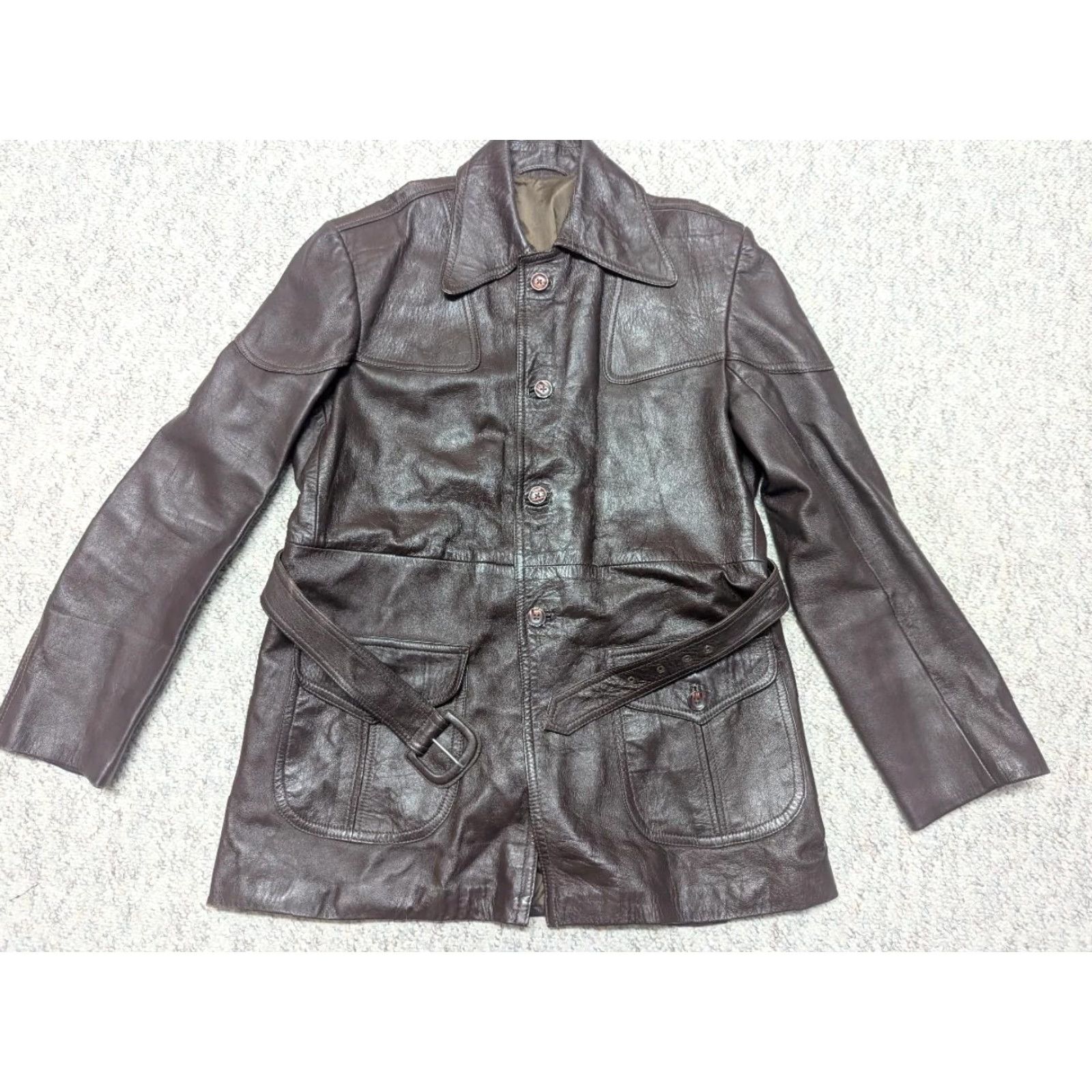 Vintage VINTAGE leather coat SHERLOCK style belted trenchcoat brown S Men Overcoat XS Brown 38 Chest 21" 32" 18" 26" Size US S / EU 44-46 / 1 - 7 Thumbnail