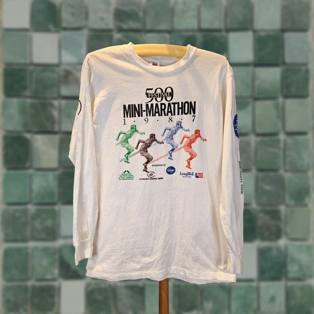 Logo 7 VINTAGE Logo 7 87' 500 MINI MARATHON FESTIVAL SINGLE STITCH WHITE LONG SLEEVE T-SHIRT XL Men Shirt Size US XL / EU 56 / 4 - 1 Thumbnail