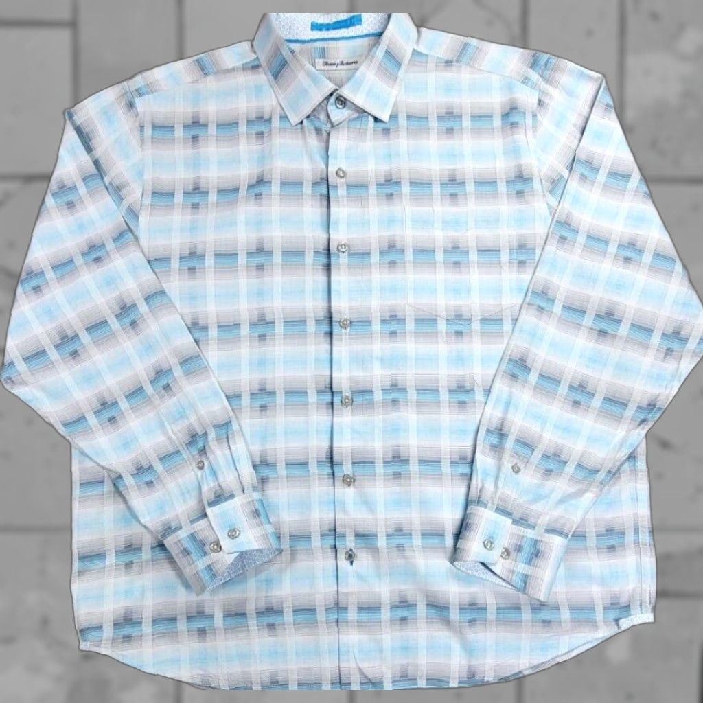 Tommy Bahama Tommy Bahama Mirage Plaid Shirt Island Blue Silk Cotton Blend Long Sleeve XXL XL? Size US XL / EU 56 / 4 - 1 Thumbnail