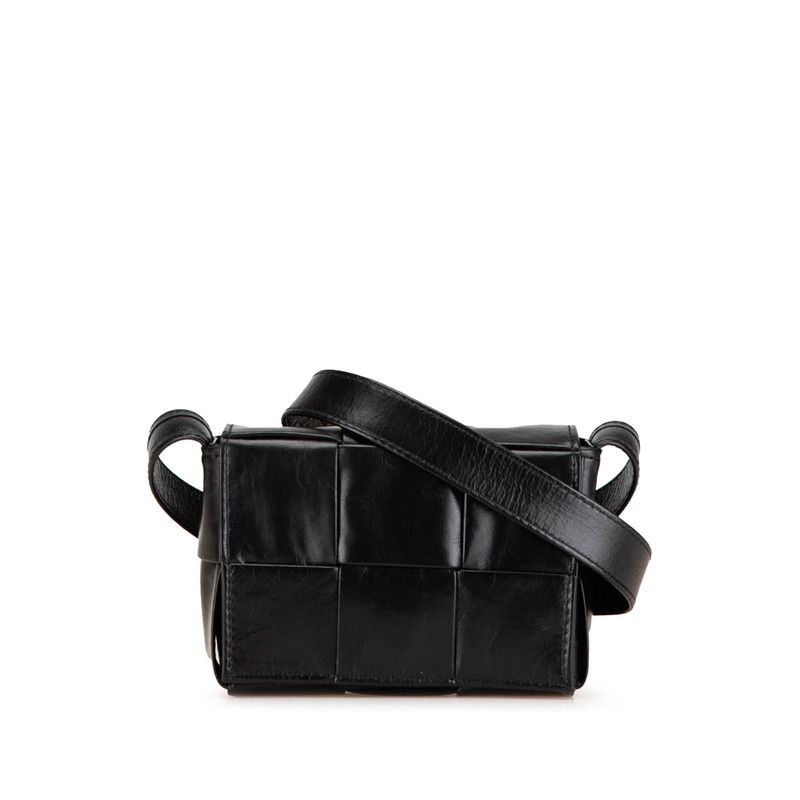 Bottega Veneta Bottega Veneta Leather Maxi Intrecciato Candy Cassette Detail 2Way Shoulder Bag Black Leather Crossbody Bag, Women's