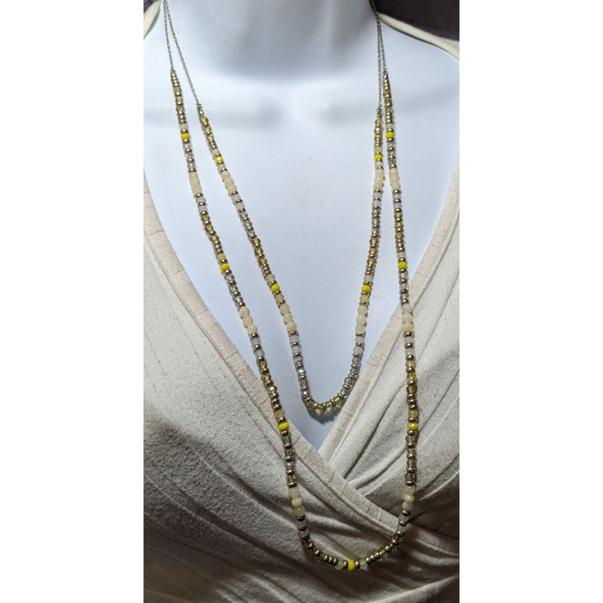 Other Yellow Silver Tone And White Beaded Multilayer Necklace Size ONE SIZE - 5 Thumbnail