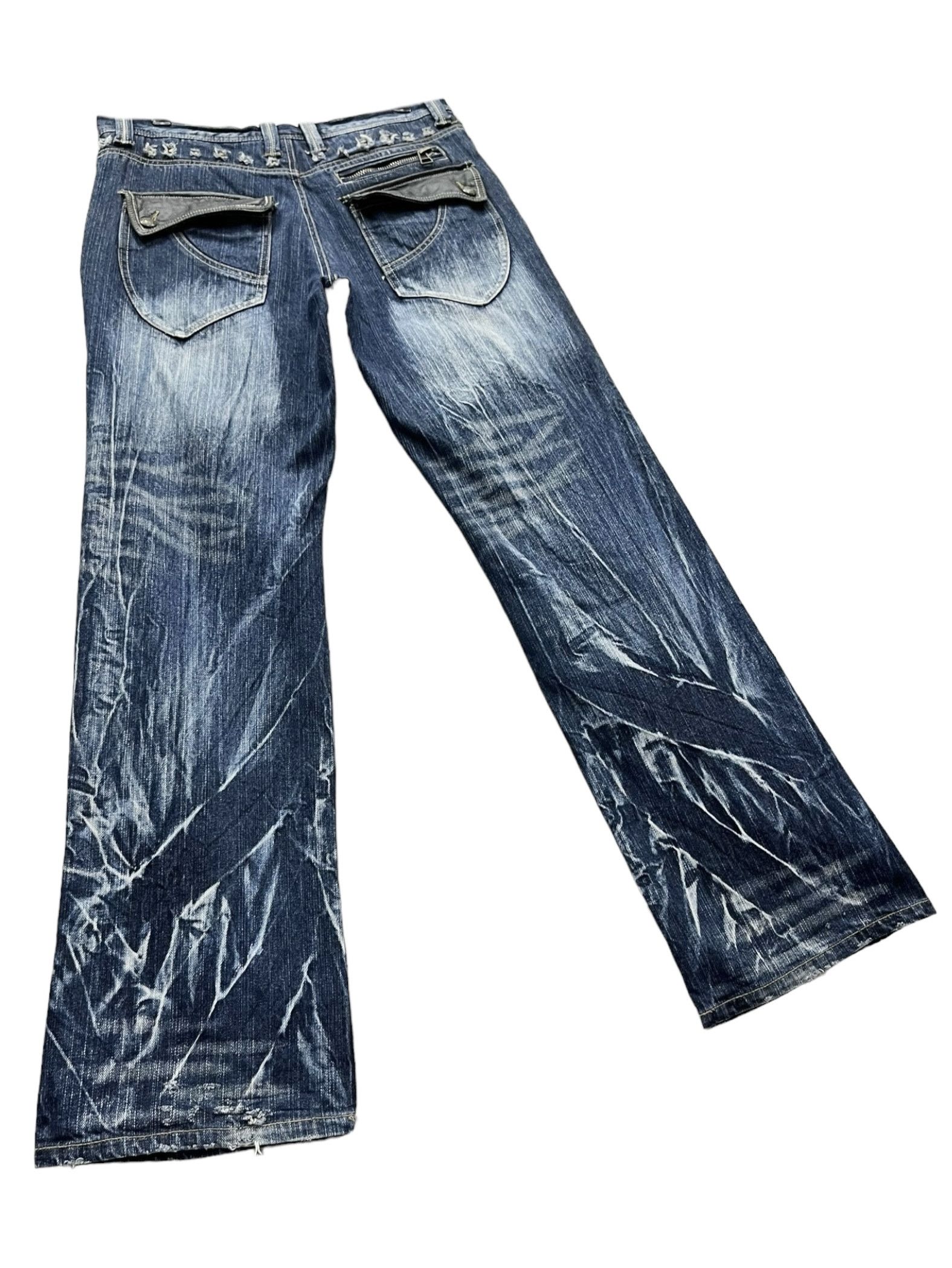 Seditionaries FYE🔥Vtg 90’s TRIXY Punk Studded Acid Wash Blue Flare Denim Size US 33 - 7 Thumbnail