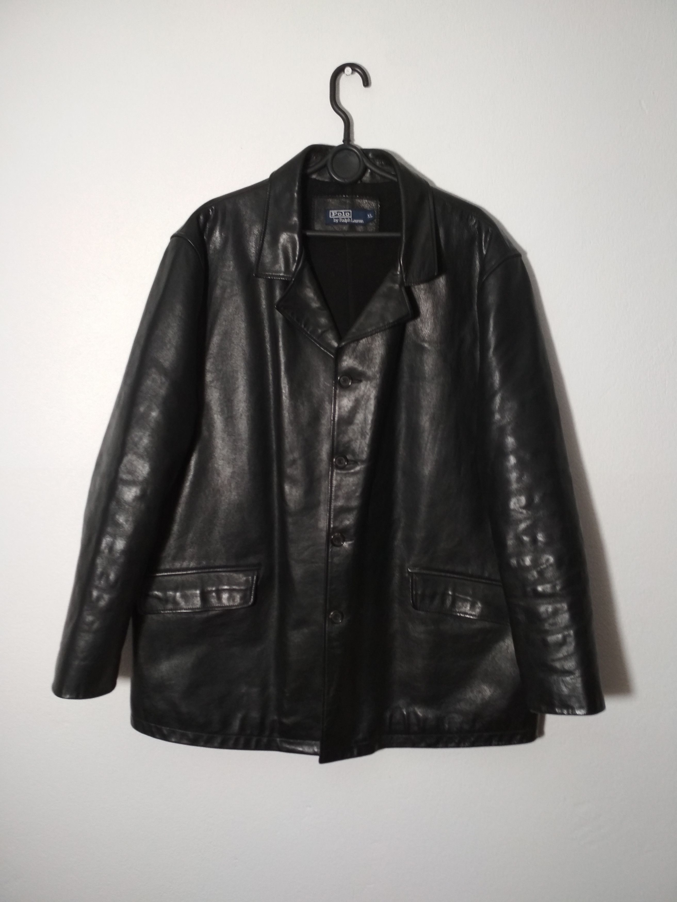 image of Vintage Polo Ralph Laurent Leather Jacket Real Cowhide XL in Black, Men's