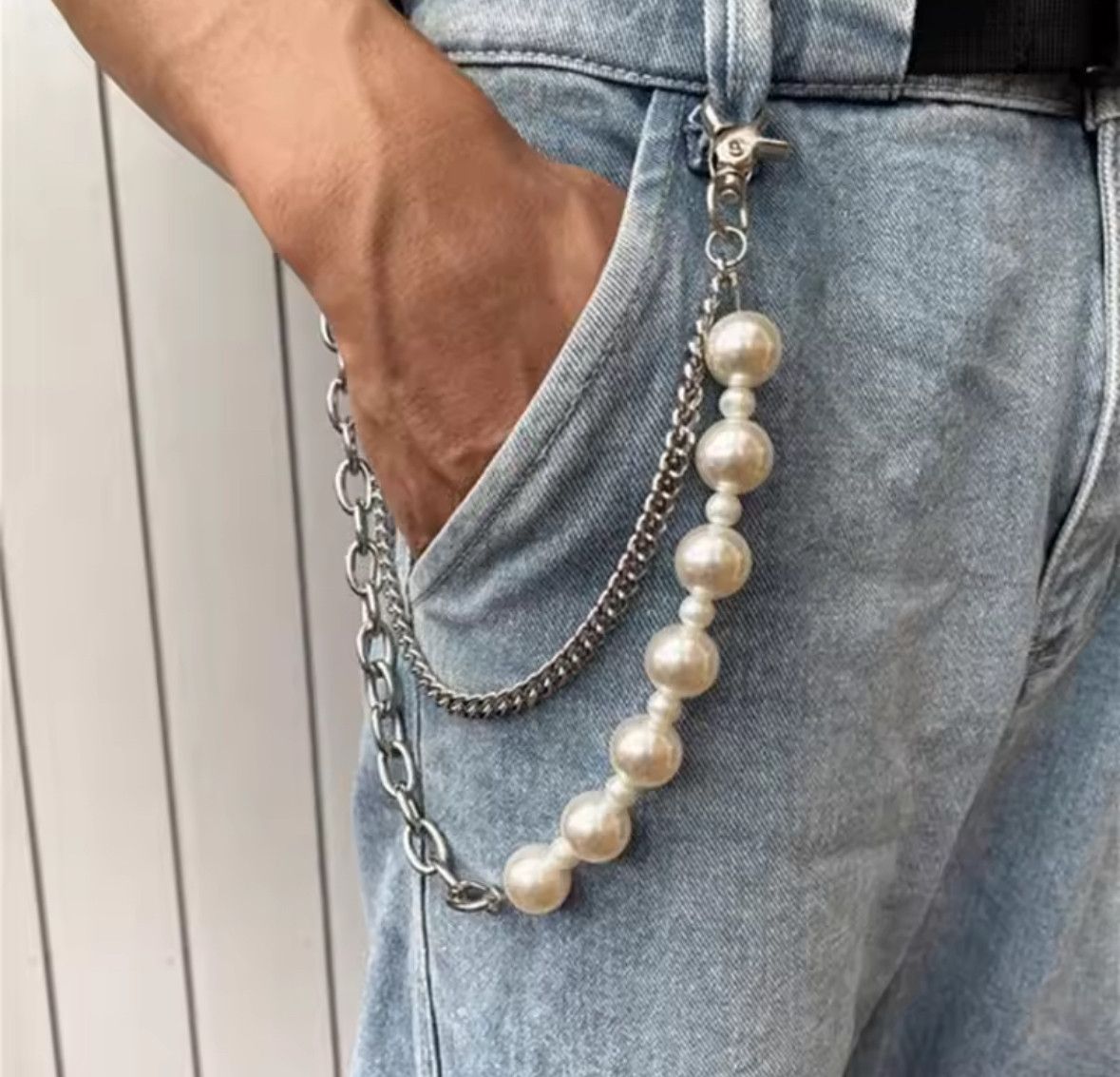 Other Hip Hop Multilayer Imitation Pearl Pants Chain Wallet Belt Size ONE SIZE - 1 Thumbnail