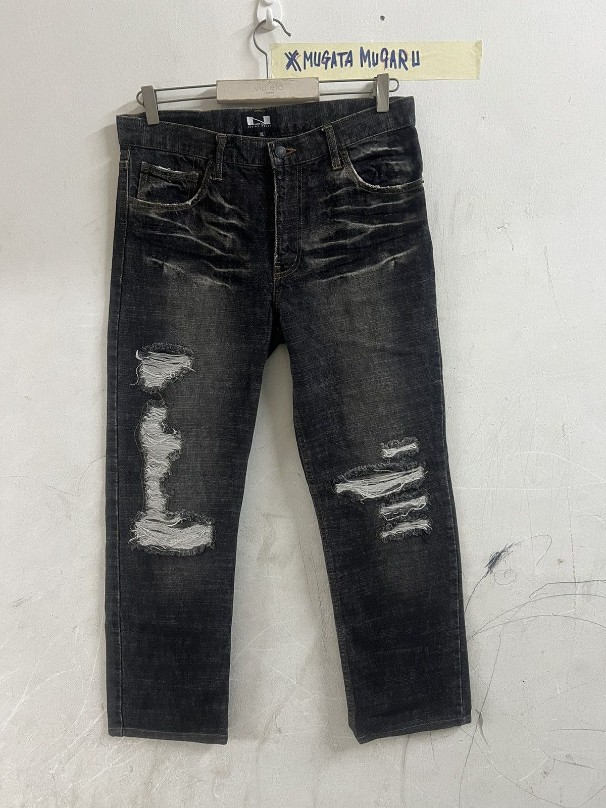 If Six Was Nine × Japanese Brand THRASHED NYLAUS DISTRESSED DENIM PANT Size US 32 / EU 48 - 1 Thumbnail
