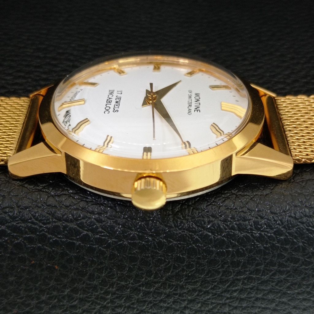 Other VINTAGE MONTINE HAND-WINDING SWISS MENS WHITE WATCH a444161 Size 38 - 5 Thumbnail