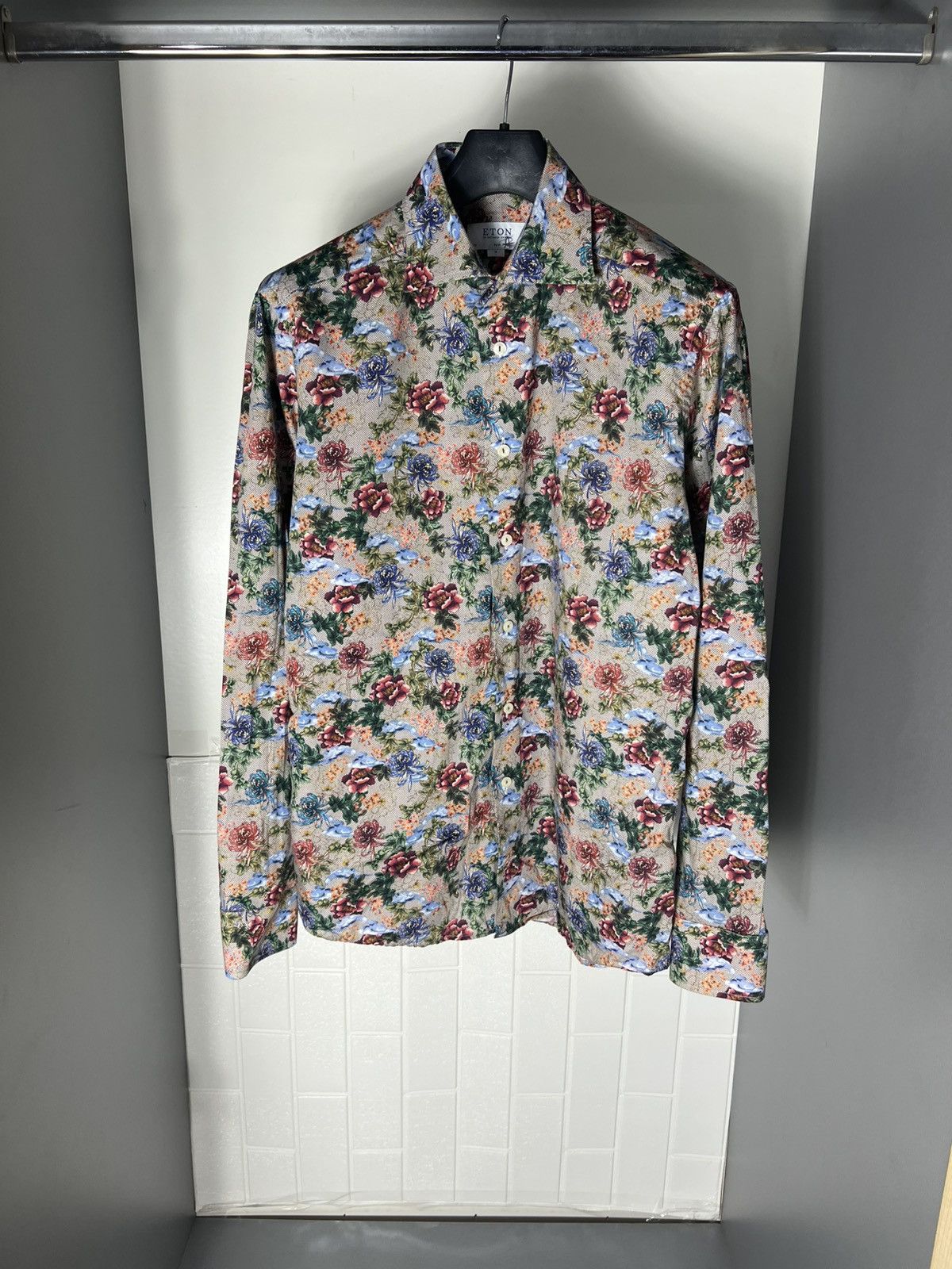 Eton × Vintage VERY RARE ETON ITALIAN DESIGNER FLOWER LONG SLEEVE SHIRT Size US M / EU 48-50 / 2 - 1 Thumbnail