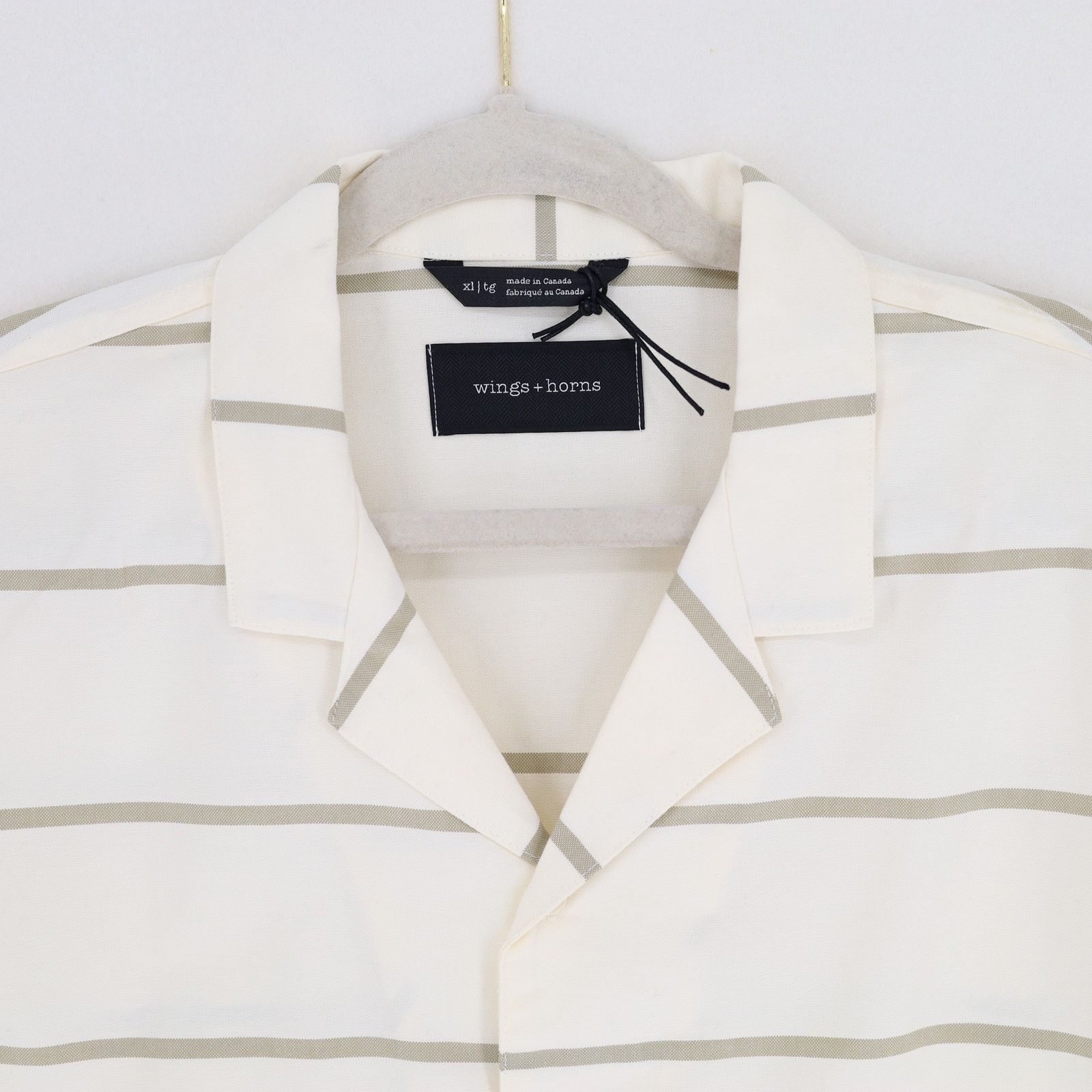 The Unbranded Brand Wings + Horns Men's Ivory/Moss Cotton Short Sleeve Shirt XL Size US XL / EU 56 / 4 - 4 Thumbnail