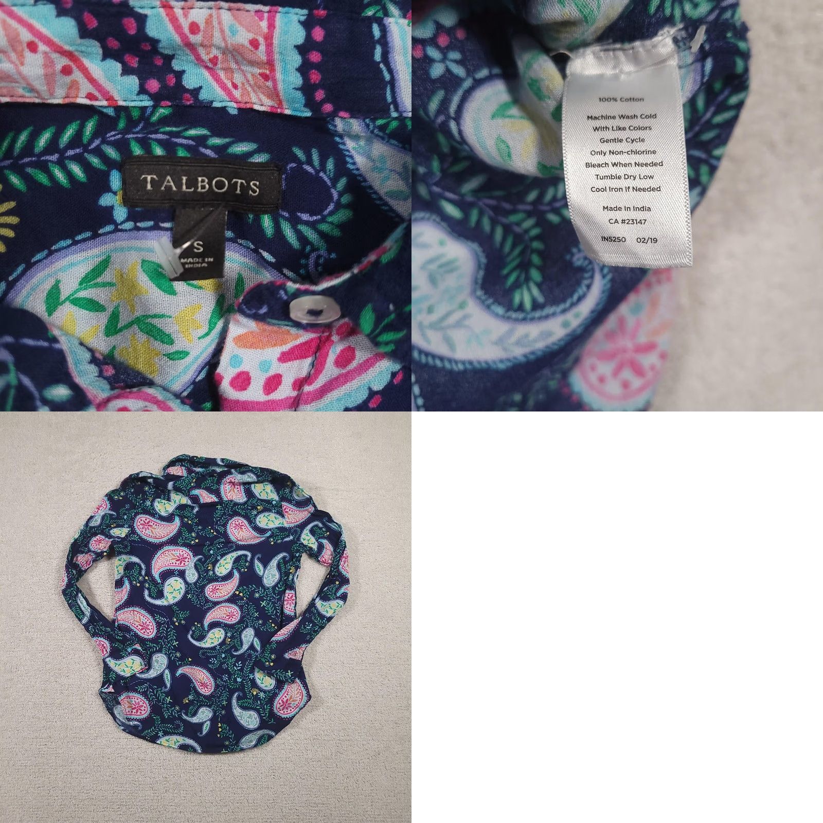 Talbots Talbots Shirt Womens Small Navy Paisley Button Front Long Sleeve Cotton Top Size S / US 4 / IT 40 - 8 Thumbnail