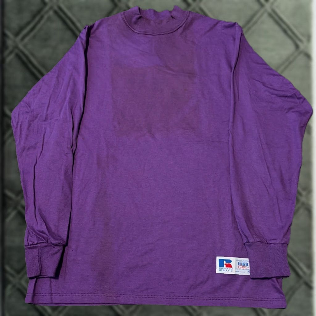 Russell Athletic VINTAGE Russell Athletic Purple Mock Neck Shirt Mens Medium USA 1980s Cotton T-Shirt Size US M / EU 48-50 / 2 - 1 Thumbnail