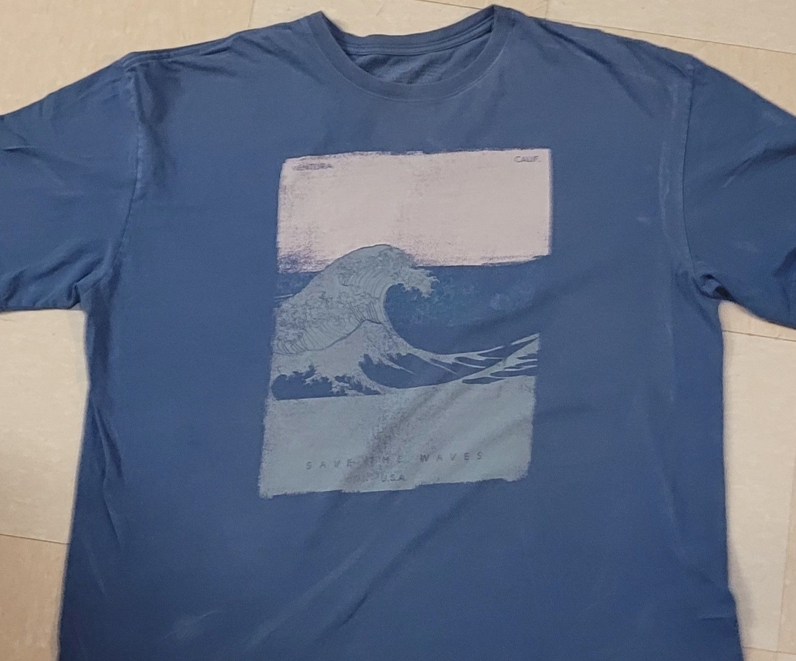 image of Vintage Patagonia Save The Waves T-Shirt Slim Fit in Blue Ocean, Men's (Size 2XL)