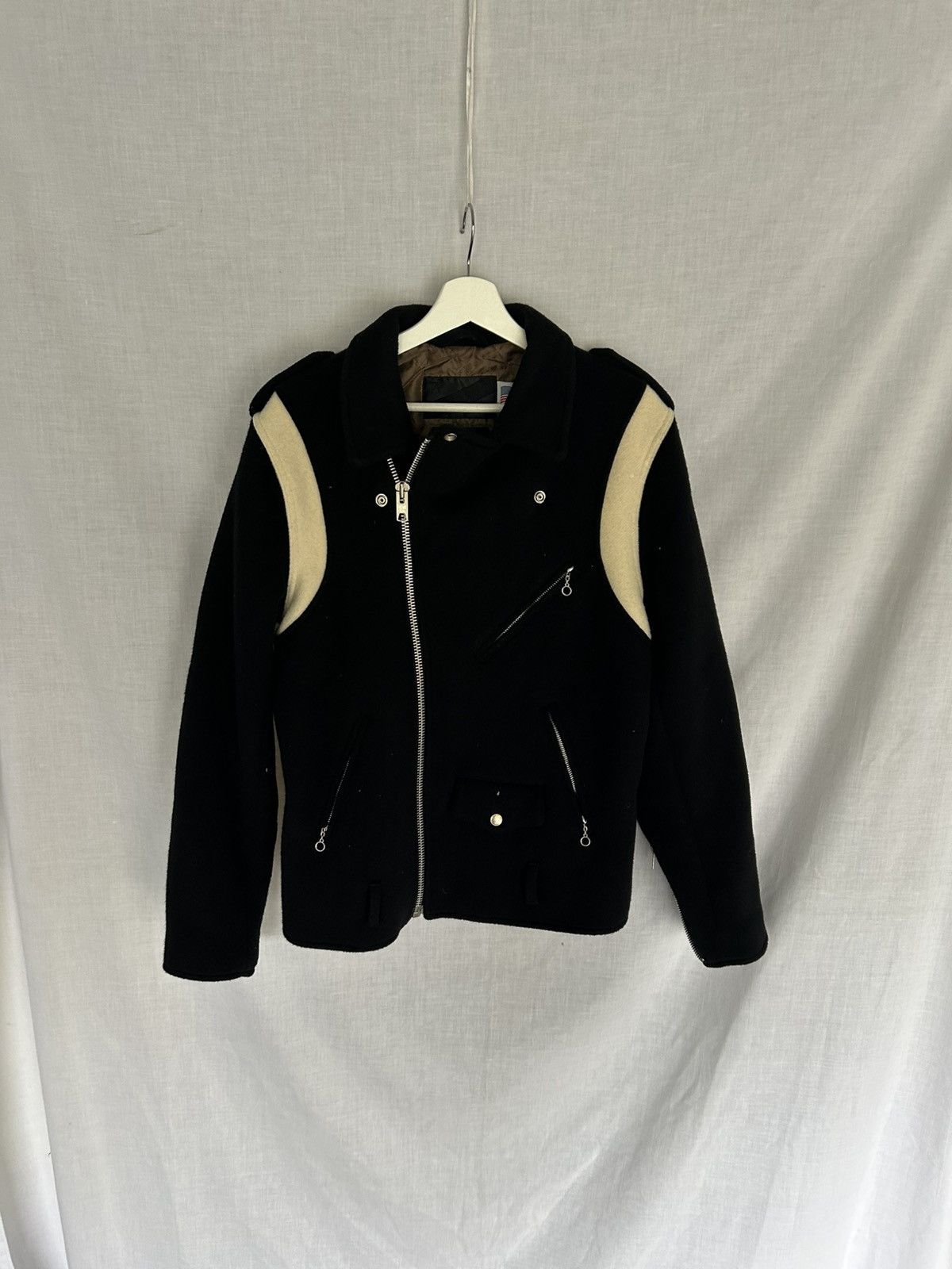 Stussy STUSSY X SCHOTT PERFECTO WOOL STRIPED BLACK WHITE JACKET Size US L / EU 52-54 / 3 - 12 Thumbnail