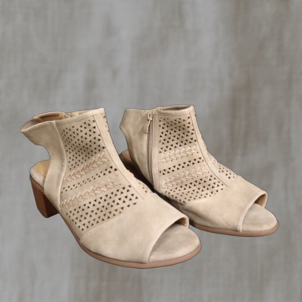 Torrid TORRID Tan Faux Suede Block Heel Bootie Open Toe Women's Size 10 Size US 10 / IT 40 - 1 Thumbnail