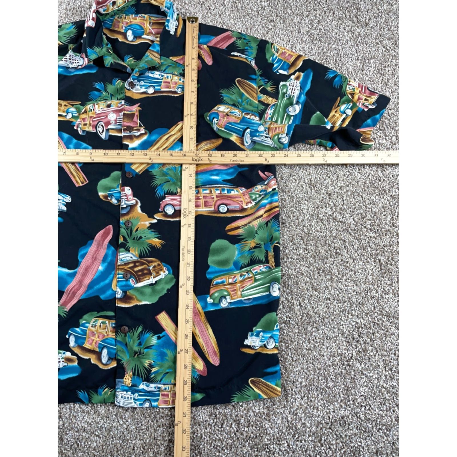 Vintage VTG Classic Car Hawaiian Shirt Adult Large Black Aloha Camp Collar Surf Retro Vintage Mens Shirt Hawaii Floral Short Sleeve Button-Up Size US L / EU 52-54 / 3 - 5 Thumbnail