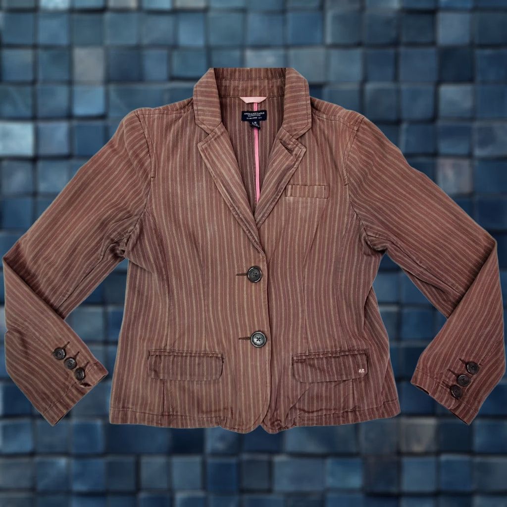 American Eagle Outfitters American Eagle Outfitters Blazer Jacket Women’s L Brown Vertical Stripes - 2-Button, Casual, Vintage? Size L / US 10 / IT 46 - 1 Thumbnail