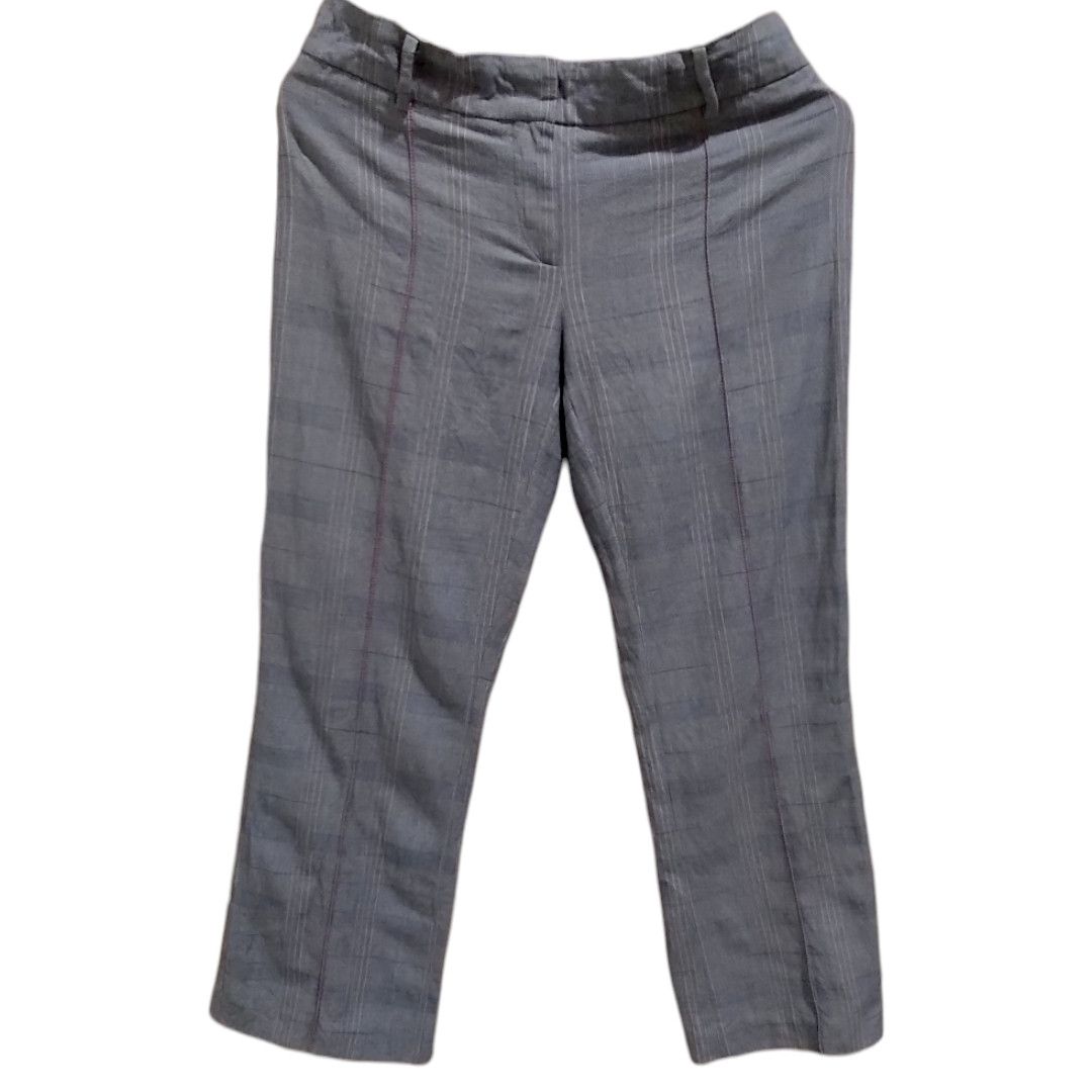 image of Cedric Charlier Plaid Striped Pants in Grey, Women's (Size 27)