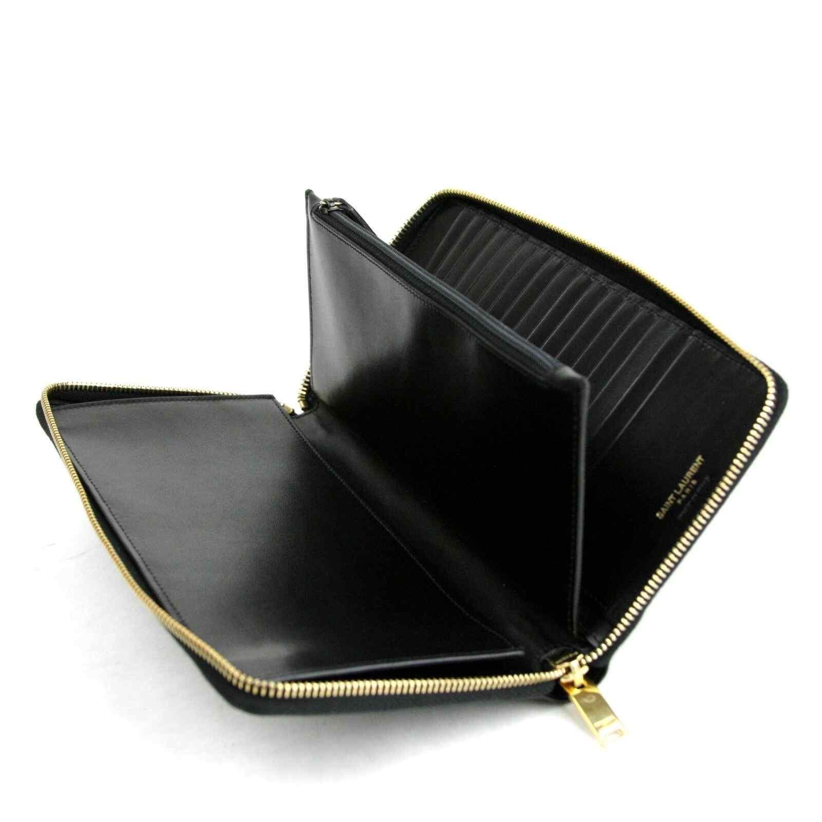 Yves Saint Laurent Saint Laurent YSL Black/Brown Leather Zip Around Wallet Size ONE SIZE - 8 Thumbnail