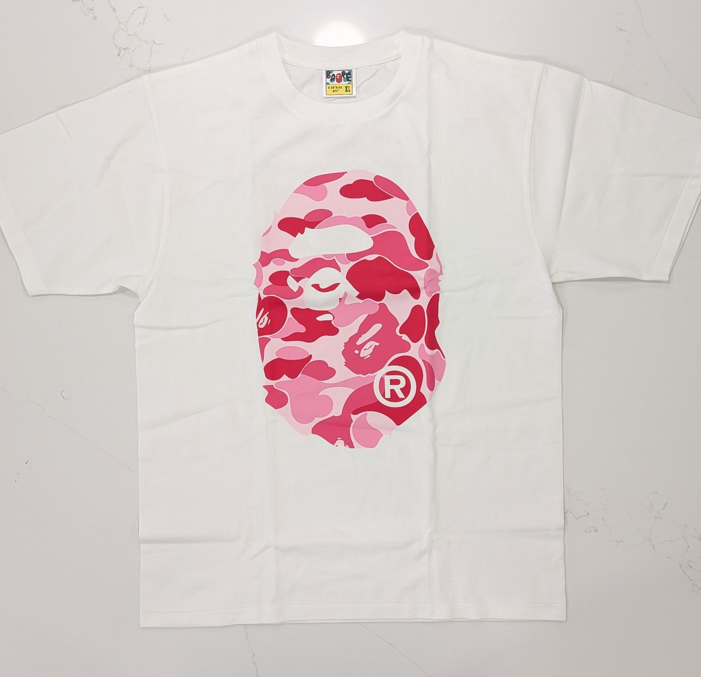 BAPE ABC Camo Big Ape Head T-Shirt White Pink Size XL