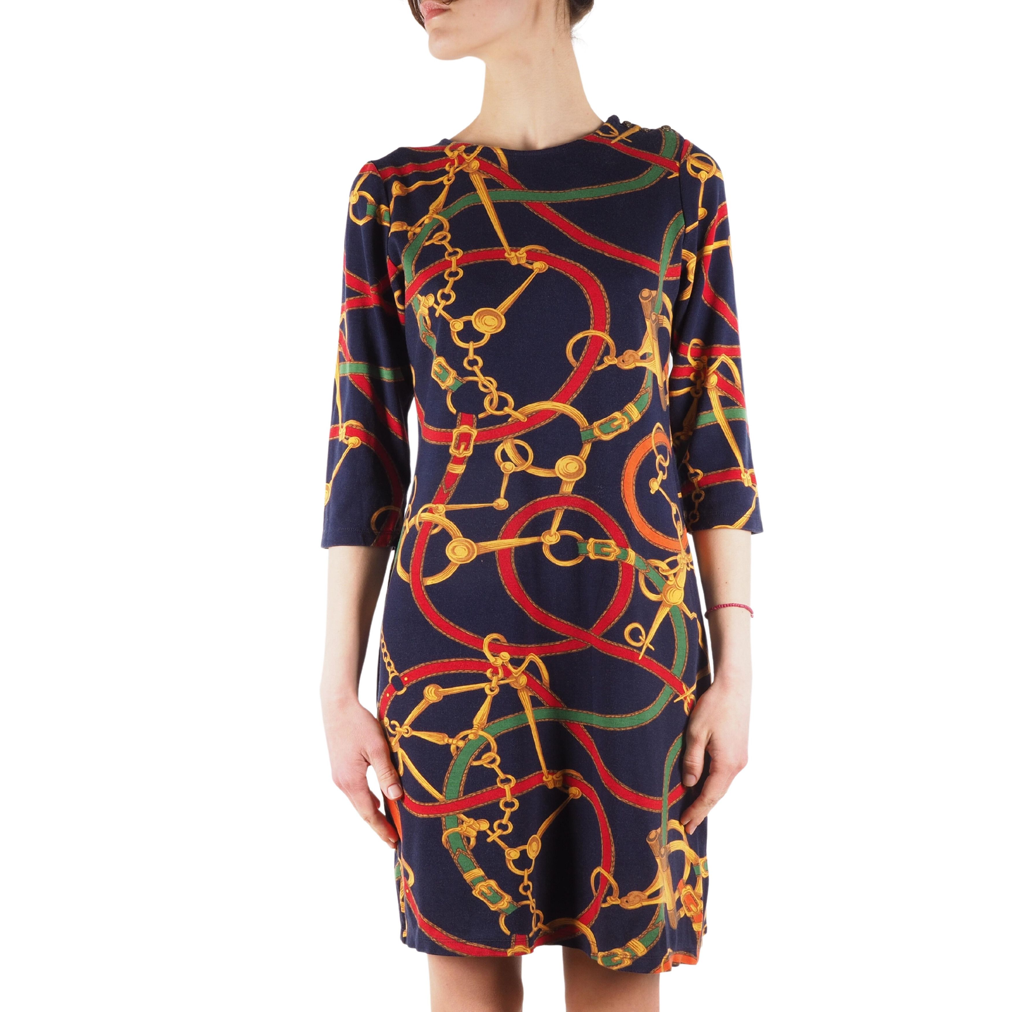 Lauren Ralph Lauren Blue Multi Chain Straps Print Dress