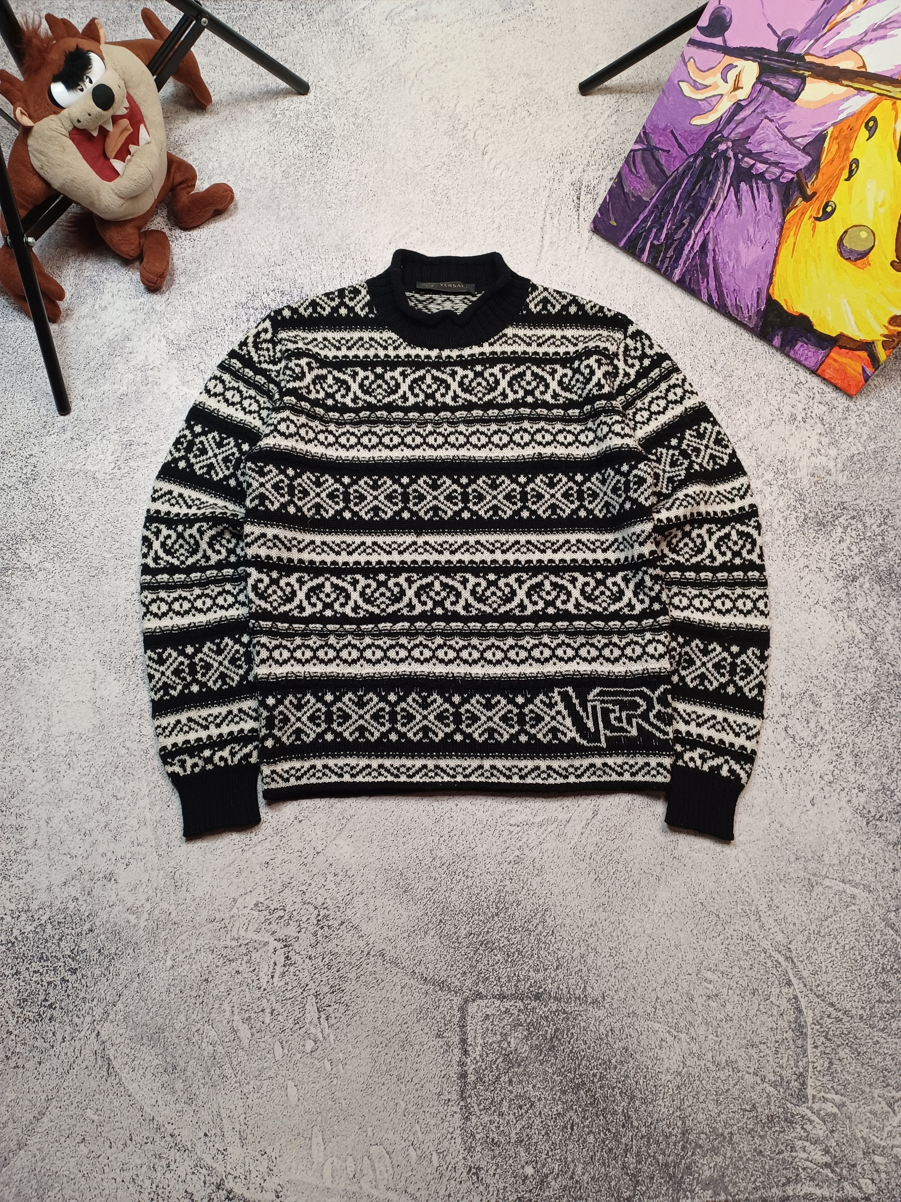 Versace Versace Bold Logo Knit Sweater - Black & White Monochrome Size US M / EU 48-50 / 2 - 3 Thumbnail