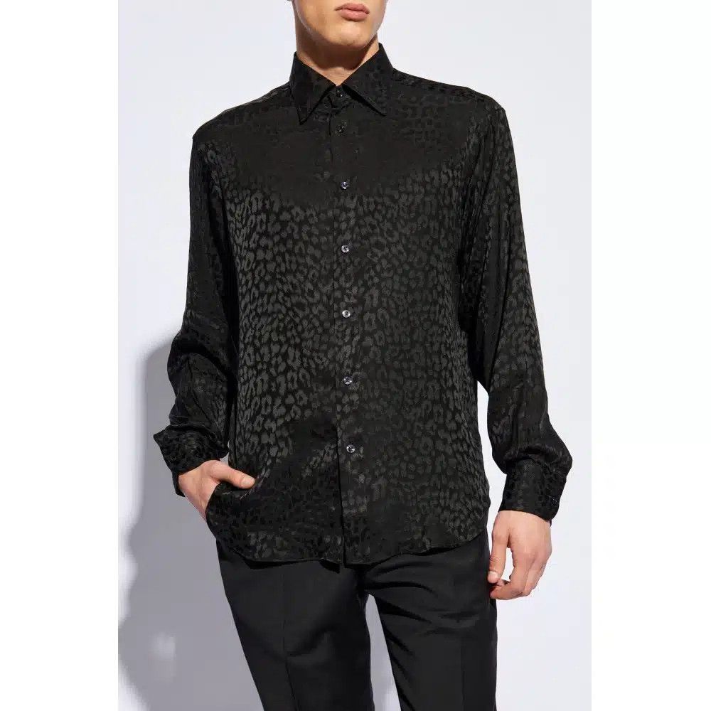 Tom Ford o1loc1c0325 HBBJ03 Leopard Jacquard Fluid Shirt in Black Size US M / EU 48-50 / 2 - 2 Thumbnail