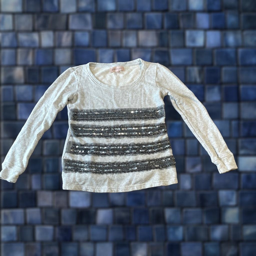 Vintage Philosophy Women's Gray Top Long Sleeve Sequin Bead Pullover XS Shirt Size XS / US 0-2 / IT 36-38 - 1 Thumbnail