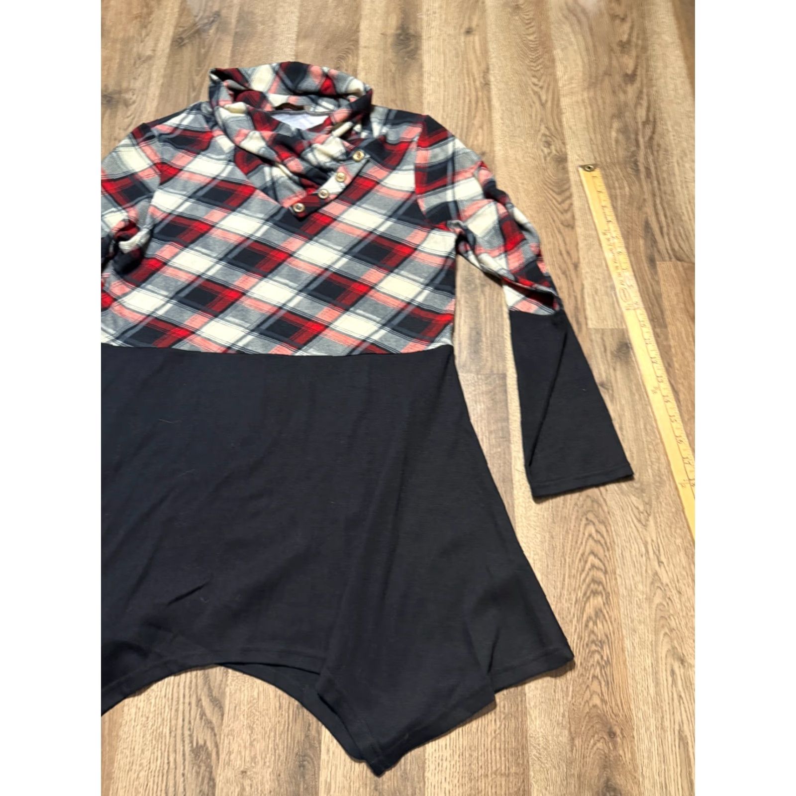 Vintage Cestyle Shirt Womens Large Plaid Black White Red Quarter Button Turtleneck Shirt - Size Large - Casual Womens Top Size L / US 10 / IT 46 - 4 Thumbnail