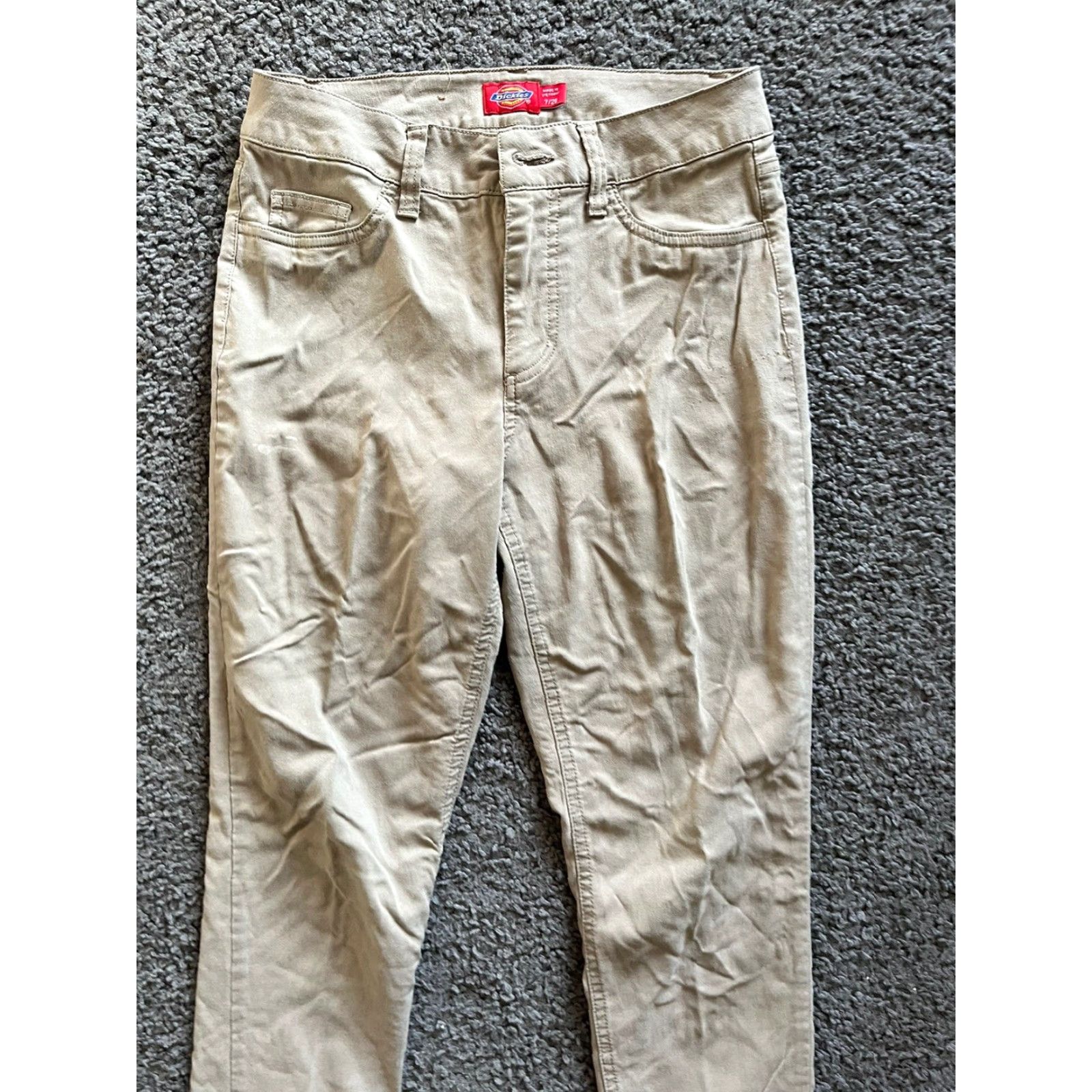 Dickies Dickies Pants Skinny Twill Pockets Juniors 7 Beige Mid Rise Stretch Womens Size ONE SIZE - 2 Thumbnail