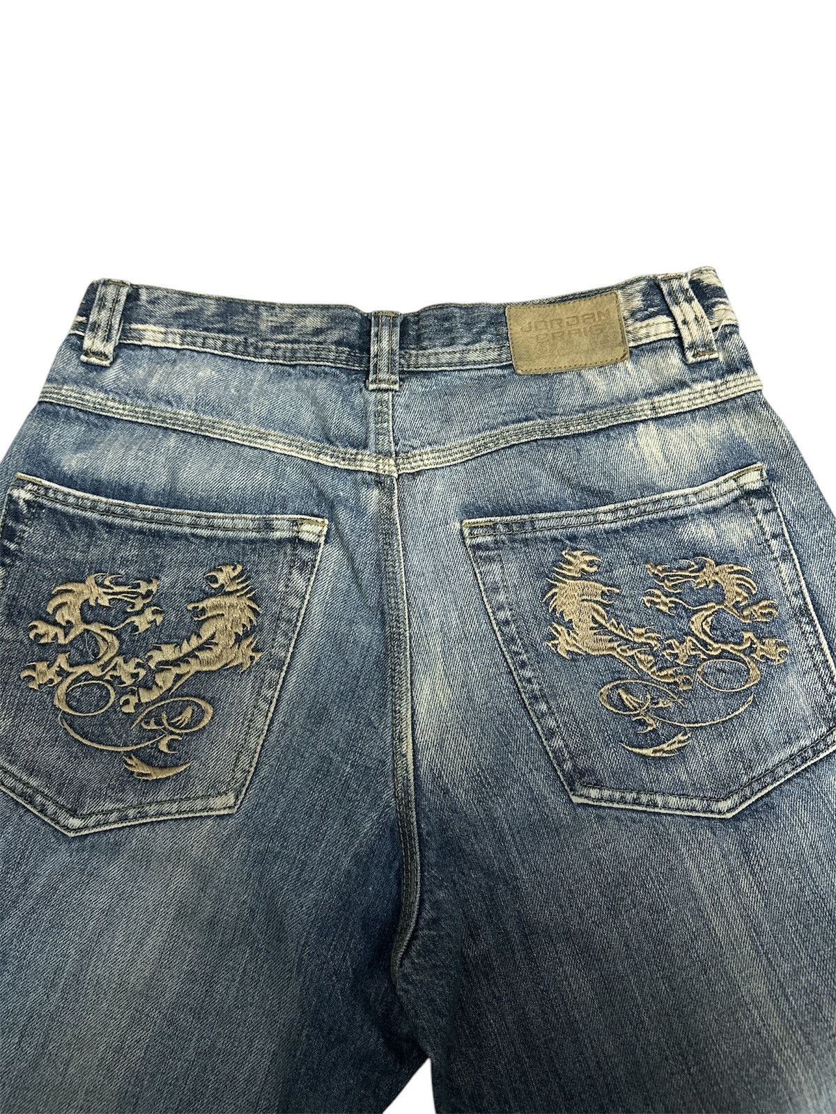 If Six Was Nine 2000s Jordan Craig Dragon Embroidered Y2K Jorts Jnco Goa Lgb Size US 31 - 2 Thumbnail