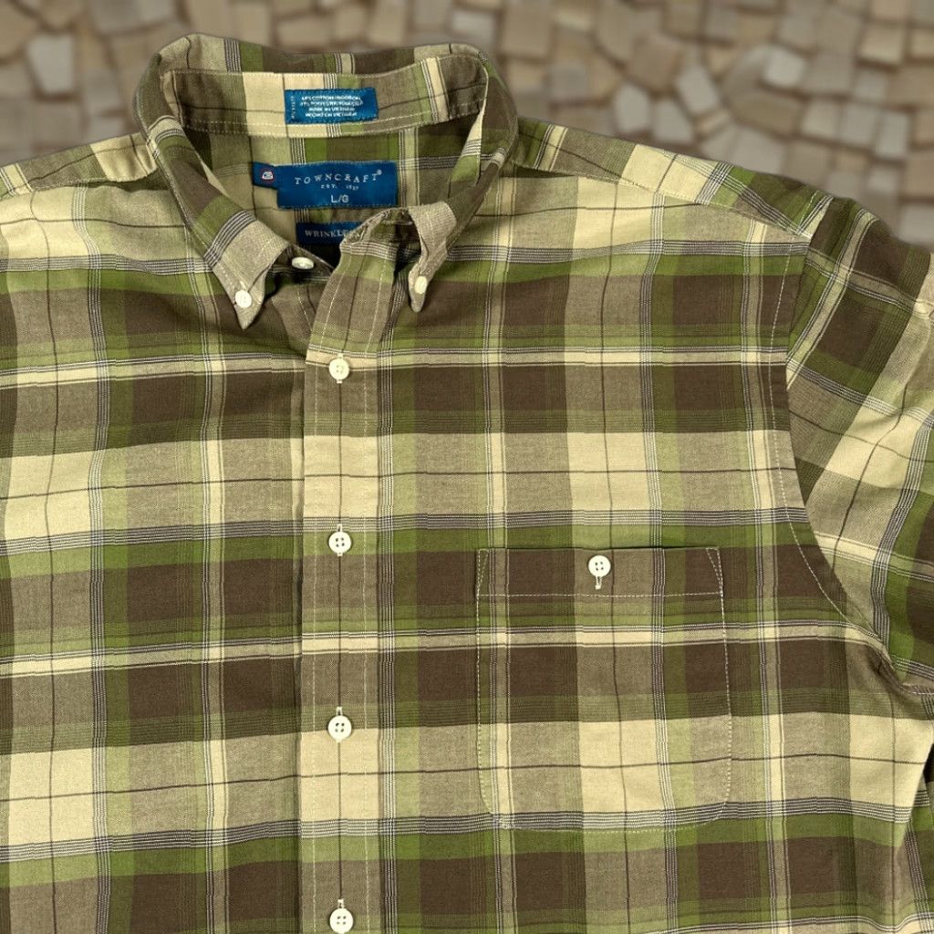 Vintage VINTAGE Towncraft Shirt Adult LARGE Brown Green Plaid Military Camo 90s Long Sleeve Button-Up with Pocket Mens Size US L / EU 52-54 / 3 - 1 Thumbnail