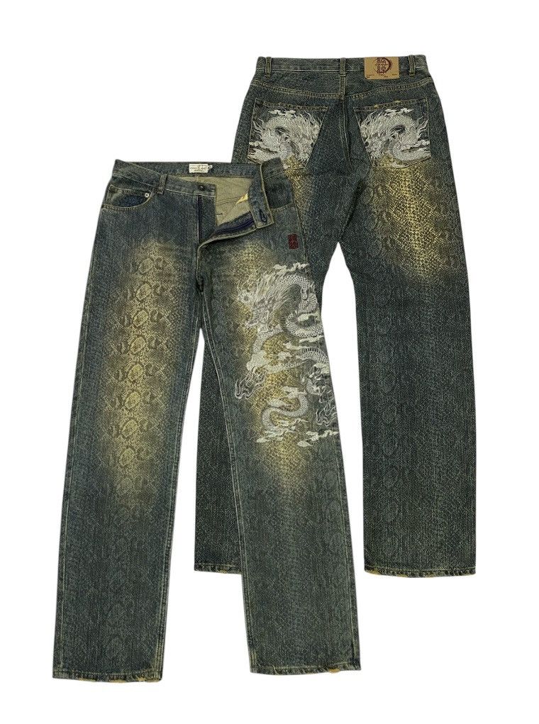 Karakuri Tamashii Karakuri Tamashi Dragon Embroidery Snake Skin Pattern Denim Size US 30 / EU 46 - 1 Thumbnail
