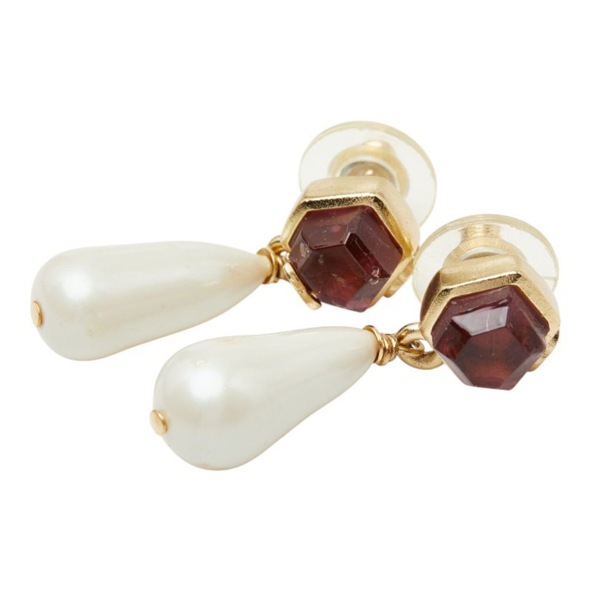 Chanel Chanel Coco Mark Stud Earrings, Swing, 01A, Gold Plated, Faux Pearl, Colored Stone, Women's, CHANEL Size ONE SIZE - 1 Thumbnail