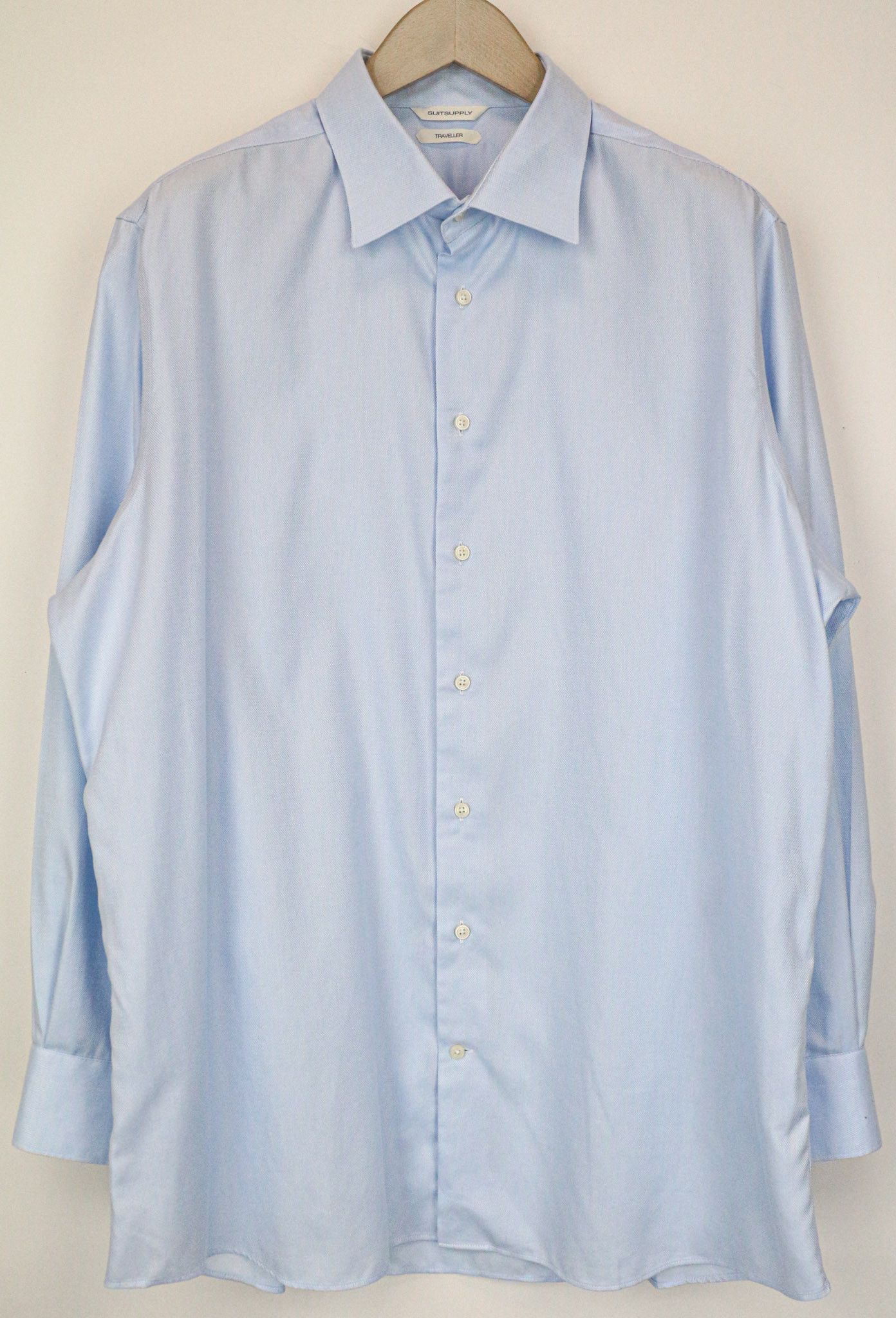 Suitsupply TRAVELLER 45/17 3/4 Slim Blue Cotton Shirt 79250 Size 44R - 1 Thumbnail