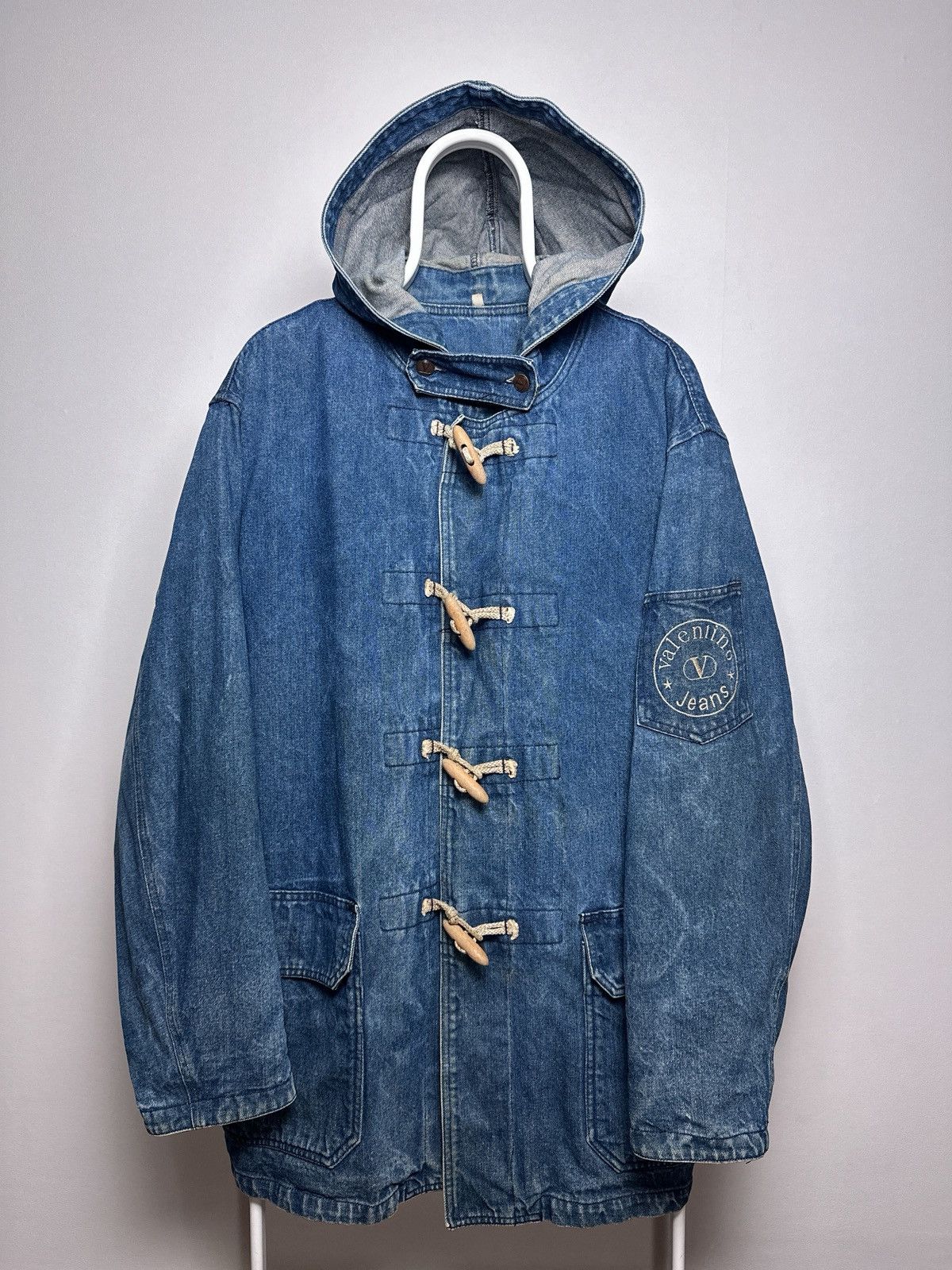 Valentino Valentino Vintage 1980s Denim Jeans Duffle Coat Jacket Size US L / EU 52-54 / 3 - 1 Thumbnail