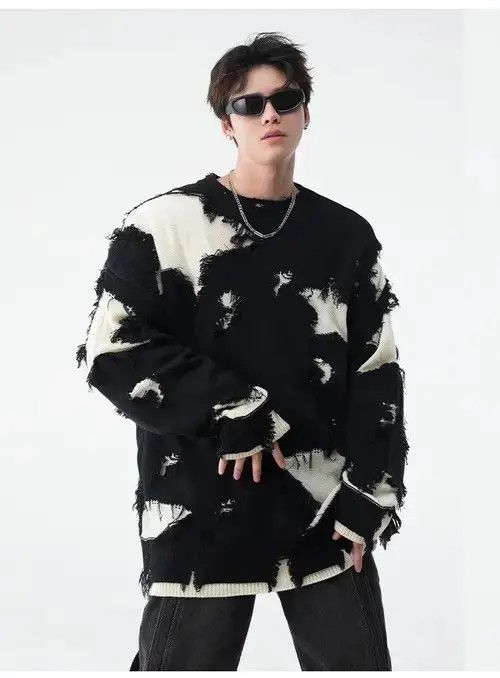 Japanese Brand × Vintage Vintage rap icon distroyed oversized sweater knitwear Size US L / EU 52-54 / 3 - 1 Thumbnail