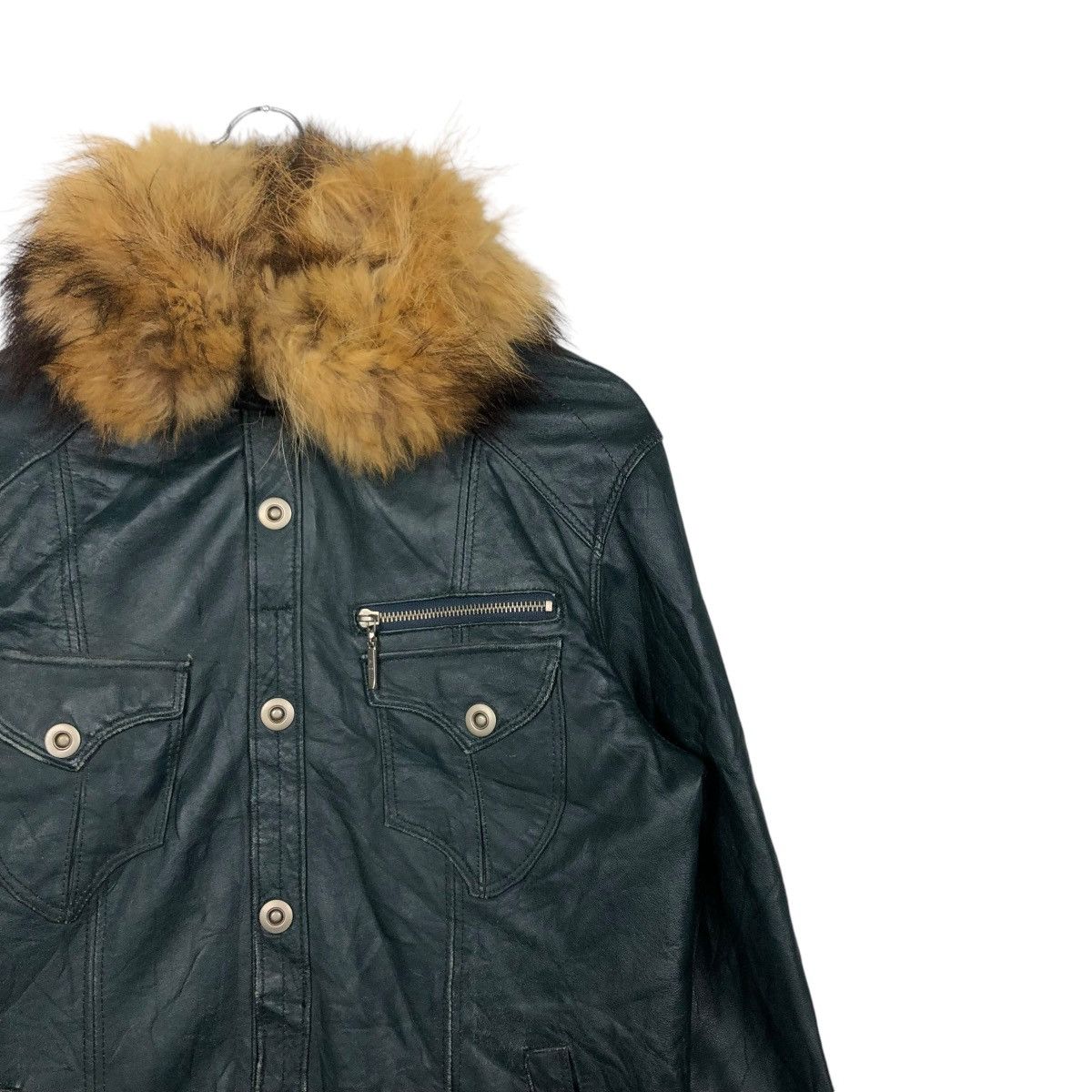 🔥VINTAGE BIKER LEATHER JACKET ASM ARCHIVE MINK FUR COLLAR