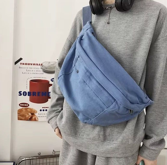 Japanese Brand Canvas Sling Bag Hip Cross Body Waist Fanny Pack y2k alt Size ONE SIZE - 2 Thumbnail