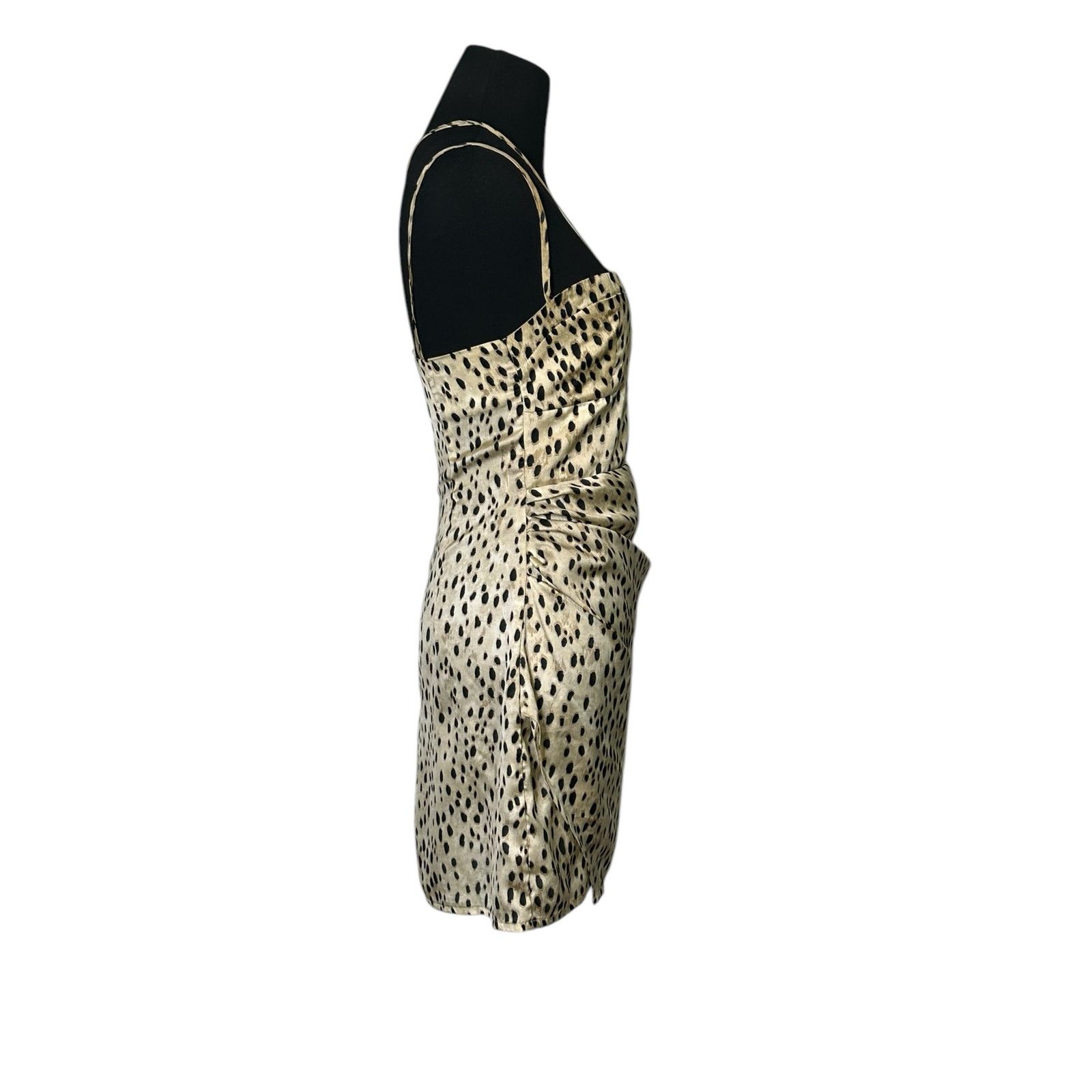 Zara Zara Beige Black Satin Animal Print Mini Slip Dress size XS Size XS / US 0-2 / IT 36-38 - 11 Thumbnail