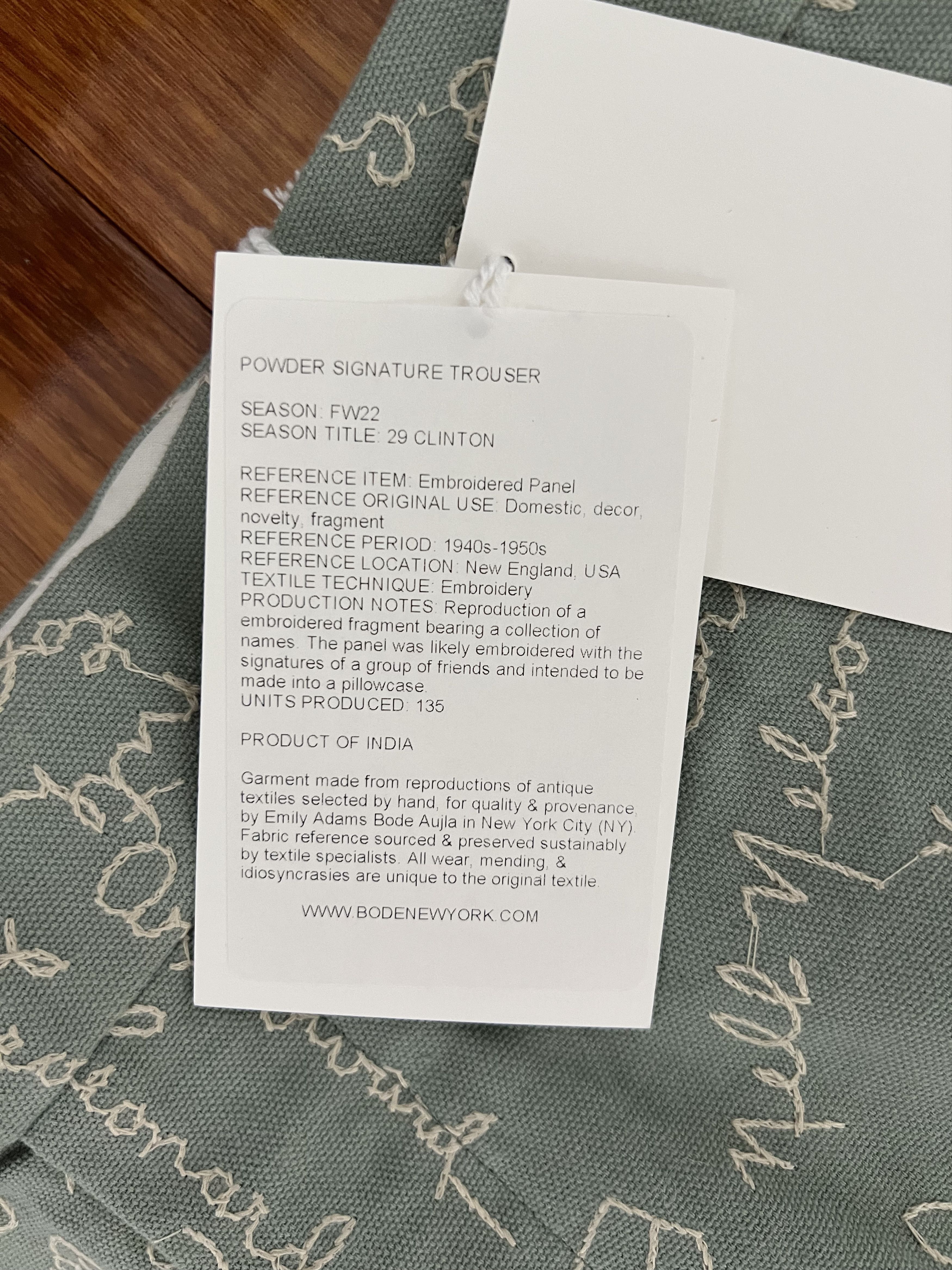 Bode 💚 FW22 Bode Green Embroidered Powder Signature Trousers NEW Size US 34 / EU 50 - 11 Thumbnail