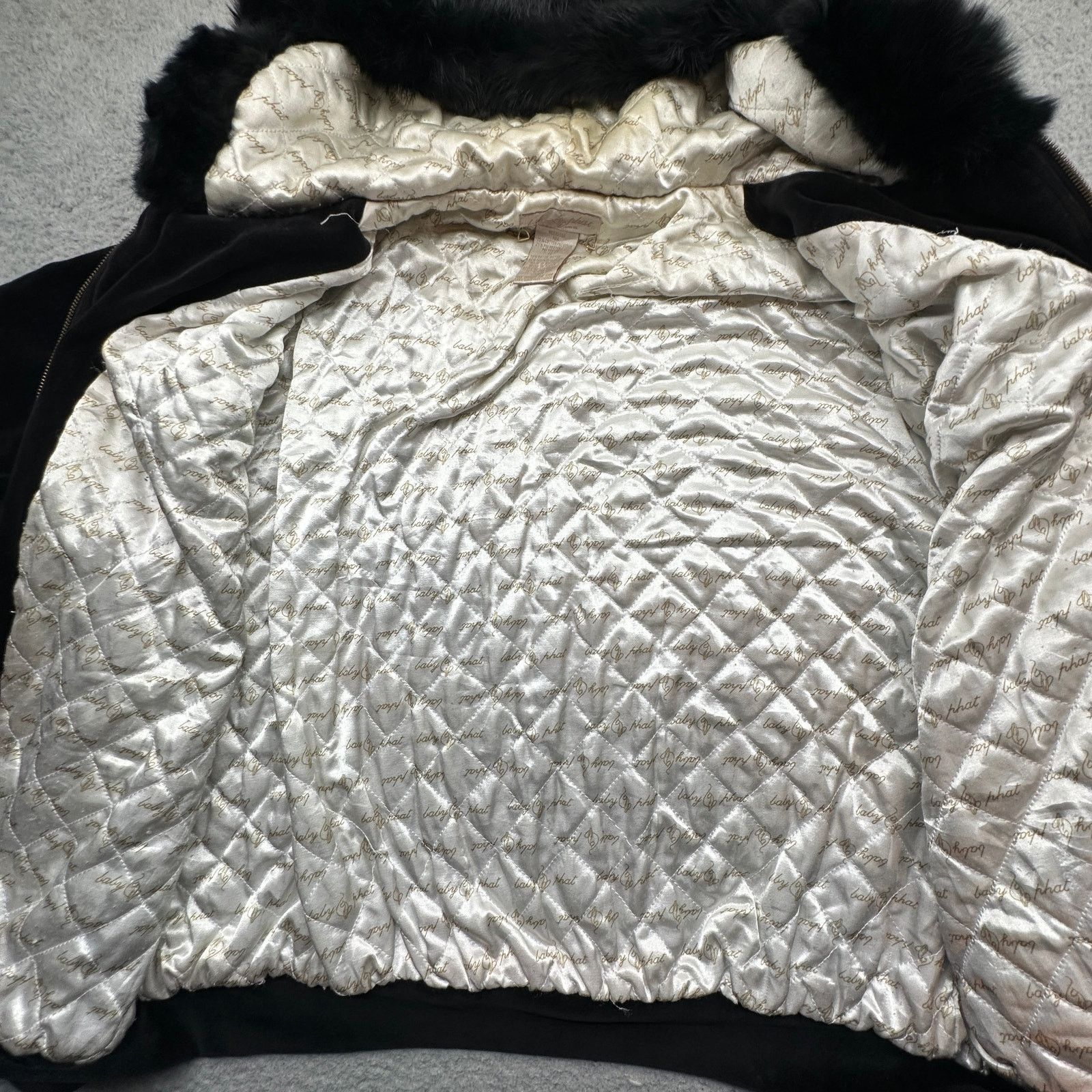 Other VTG Baby Phat Velour Jacket Women Large Fur Trim Black Quilt Size L / US 10 / IT 46 - 9 Thumbnail